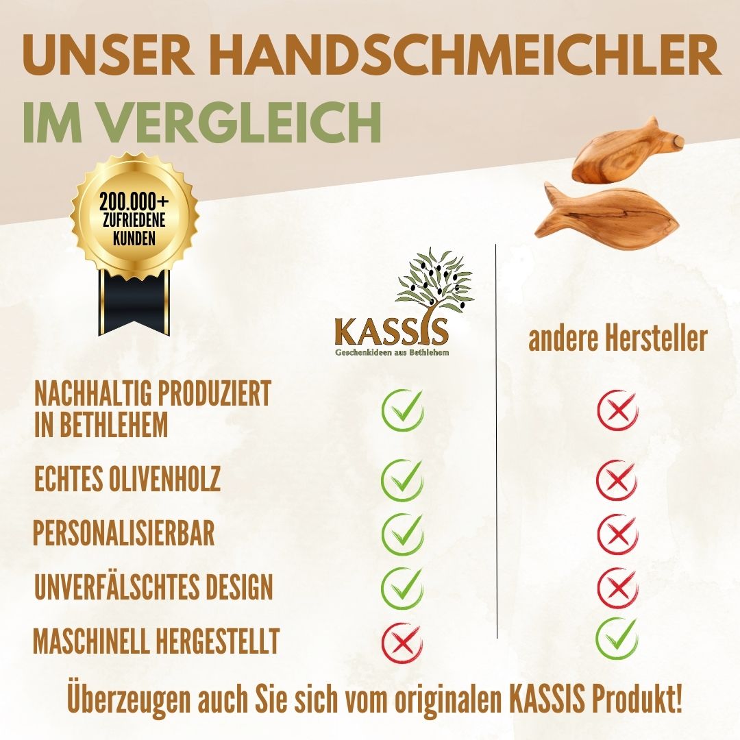Fisch Handschmeichler aus Olivenholz | Kleiner Glücksbringer als Geschenk zur Taufe, Kommunion & Geburt