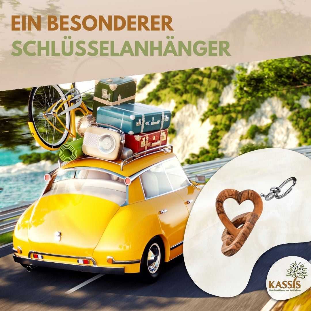 Personalisierter Schlüsselanhänger verbundene Herzen aus Olivenholz mit Gravur | Geschenk zur Hochzeit, Valentinstag, Jahrestag