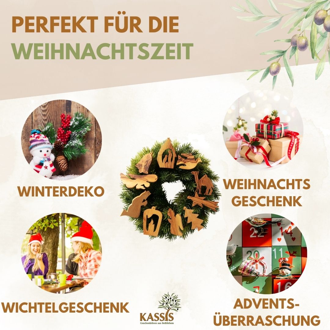 Weihnachtsdeko Anhänger aus Olivenholz im 10er Set | Baumschmuck für Christbaum & Geschenkidee