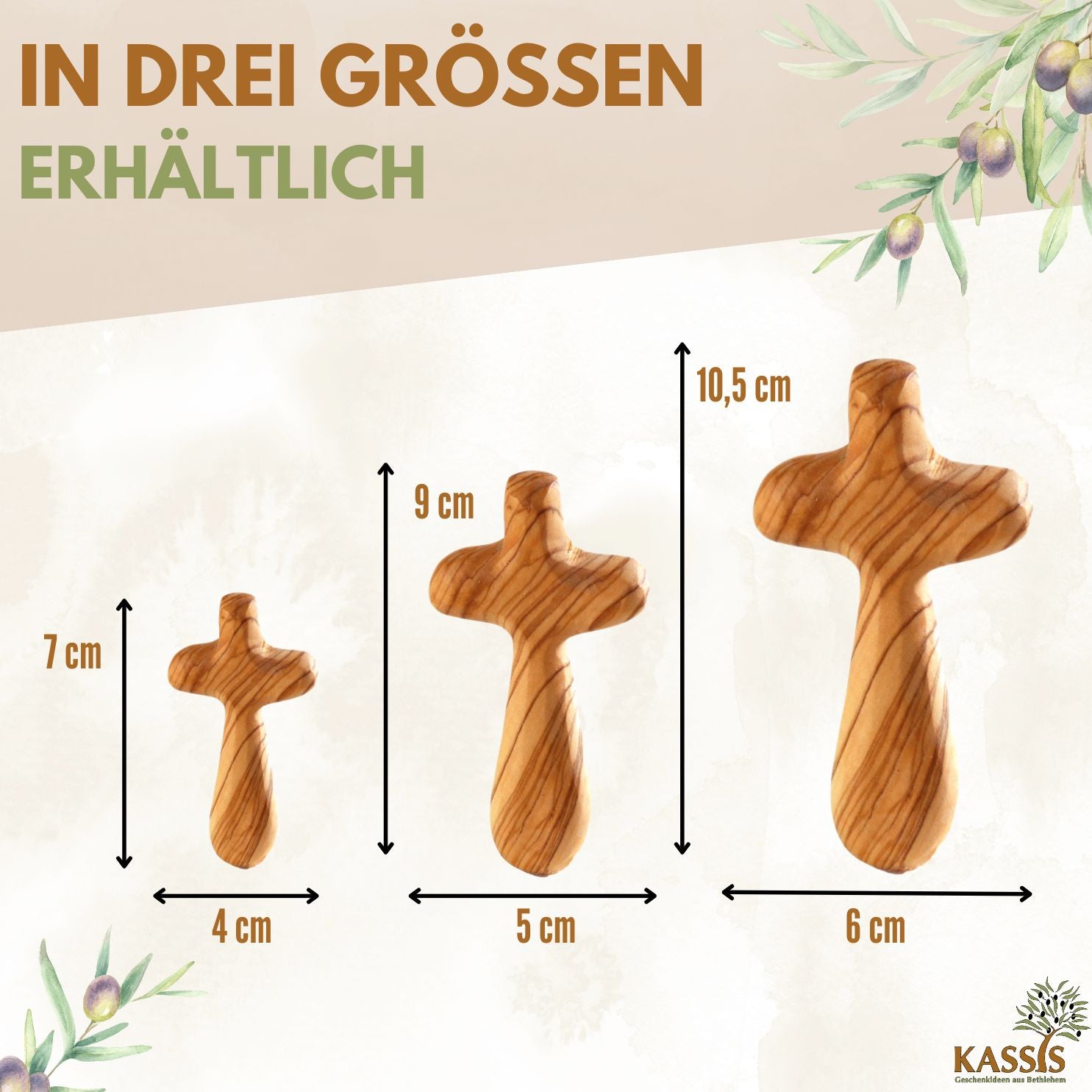 Personalisierter Kreuz Handschmeichler aus Olivenholz mit Gravur | Kleines Handkreuz als Geschenk zur Taufe & Kommunion