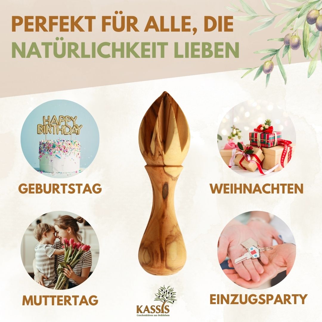 Zitronenpresse aus Olivenholz (14 cm) | Handliche Zitruspresse für Küche & frischen Saft