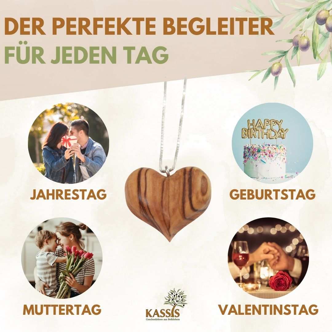 Olivenholz Herz Halskette mit 925 Silberkette | Schmuck Geschenk für Frauen, Valentinstag, Geburtstag
