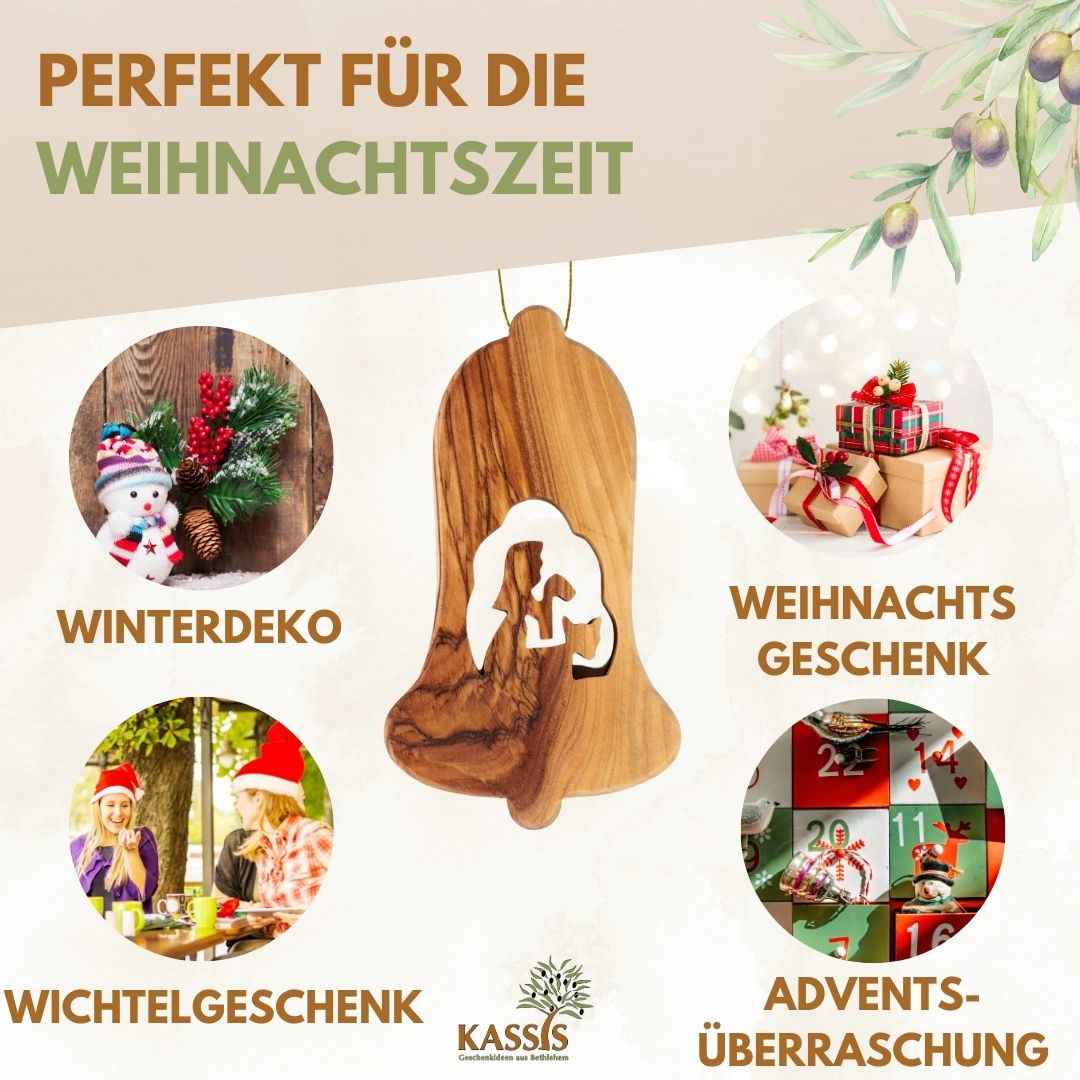 Olivenholz Krippen-Anhänger im 3er Set (ohne Rinde) | Baumschmuck & Weihnachtsdeko für Advent und Weihnachten