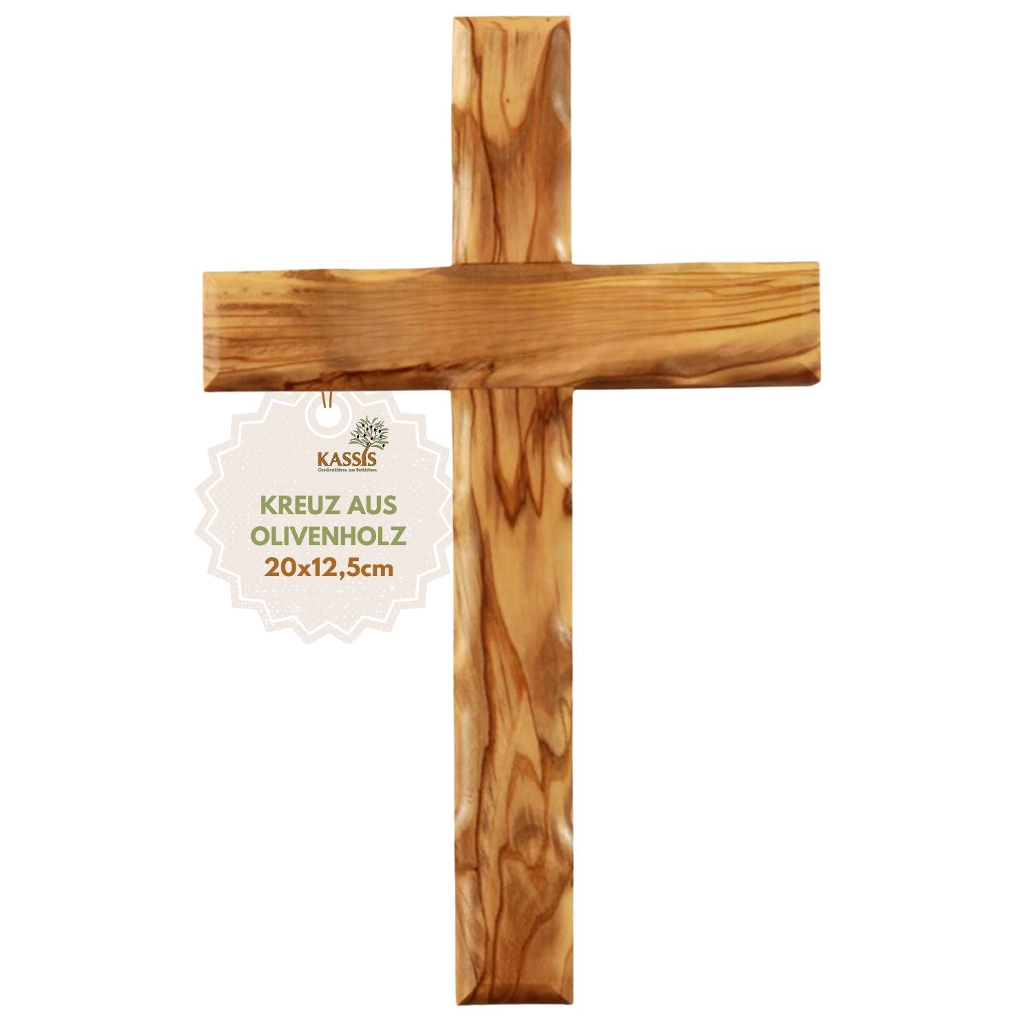 Olivenholz Kreuz gewellt | Schlichtes Wandkreuz als Geschenk zur Taufe, Kommunion oder Geburt