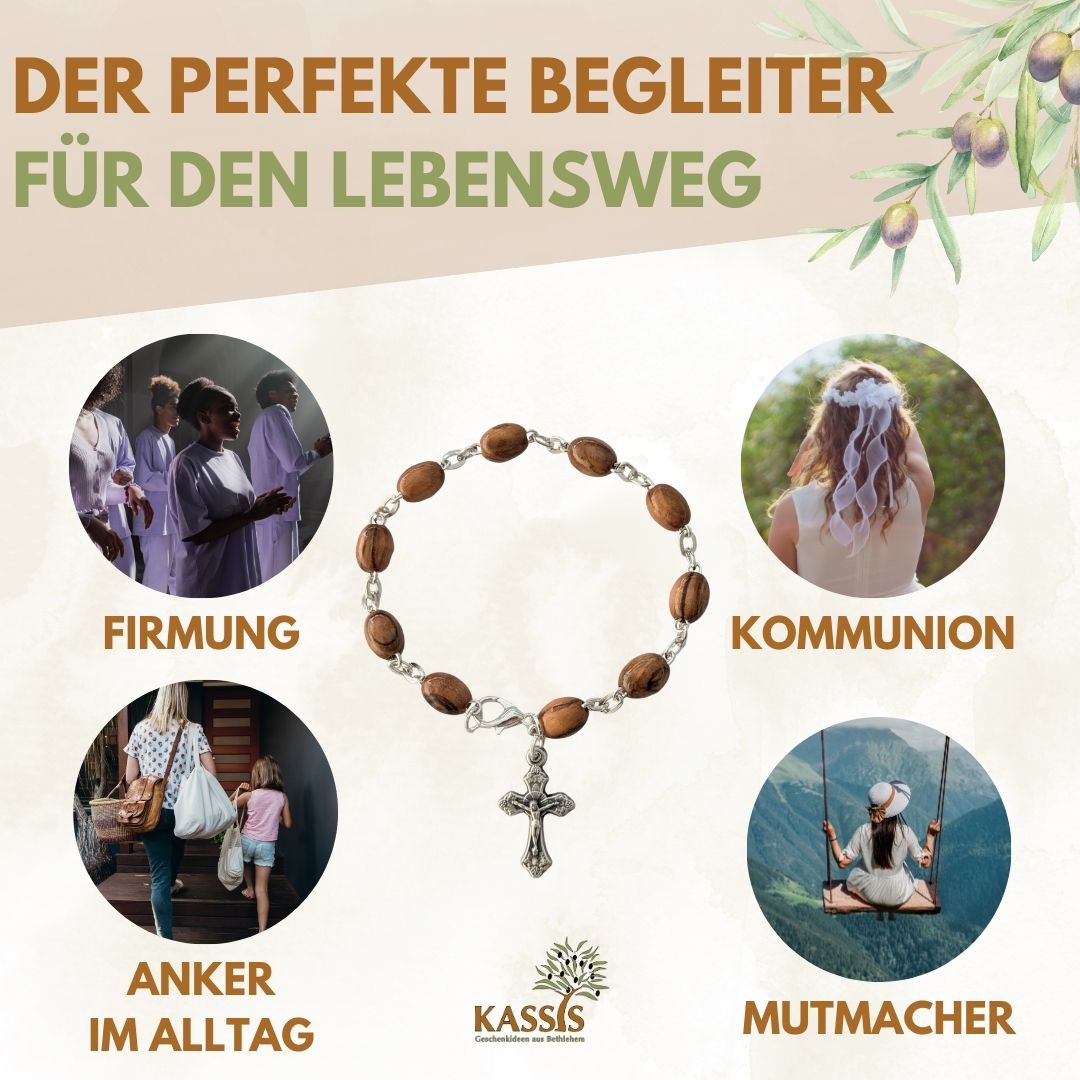 Olivenholz Armband mit ovalen Perlen | Perlenarmband Damen & Herren, Geschenk Taufe, Kommunion