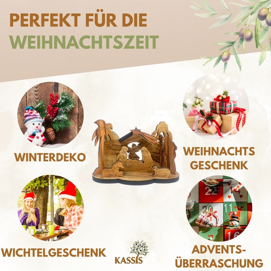 Krippe aus Olivenholz , 9 cm | Weihnachtsdeko & Geschenk für Advent und Weihnachten