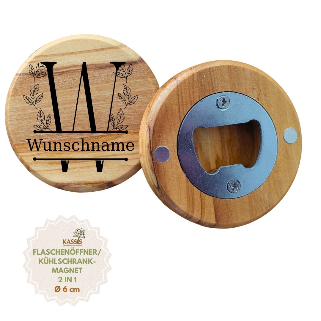 Personalisierter Flaschenöffner aus Olivenholz mit Gravur & Magnet | Geschenk für Männer, Vatertag, Geburtstag