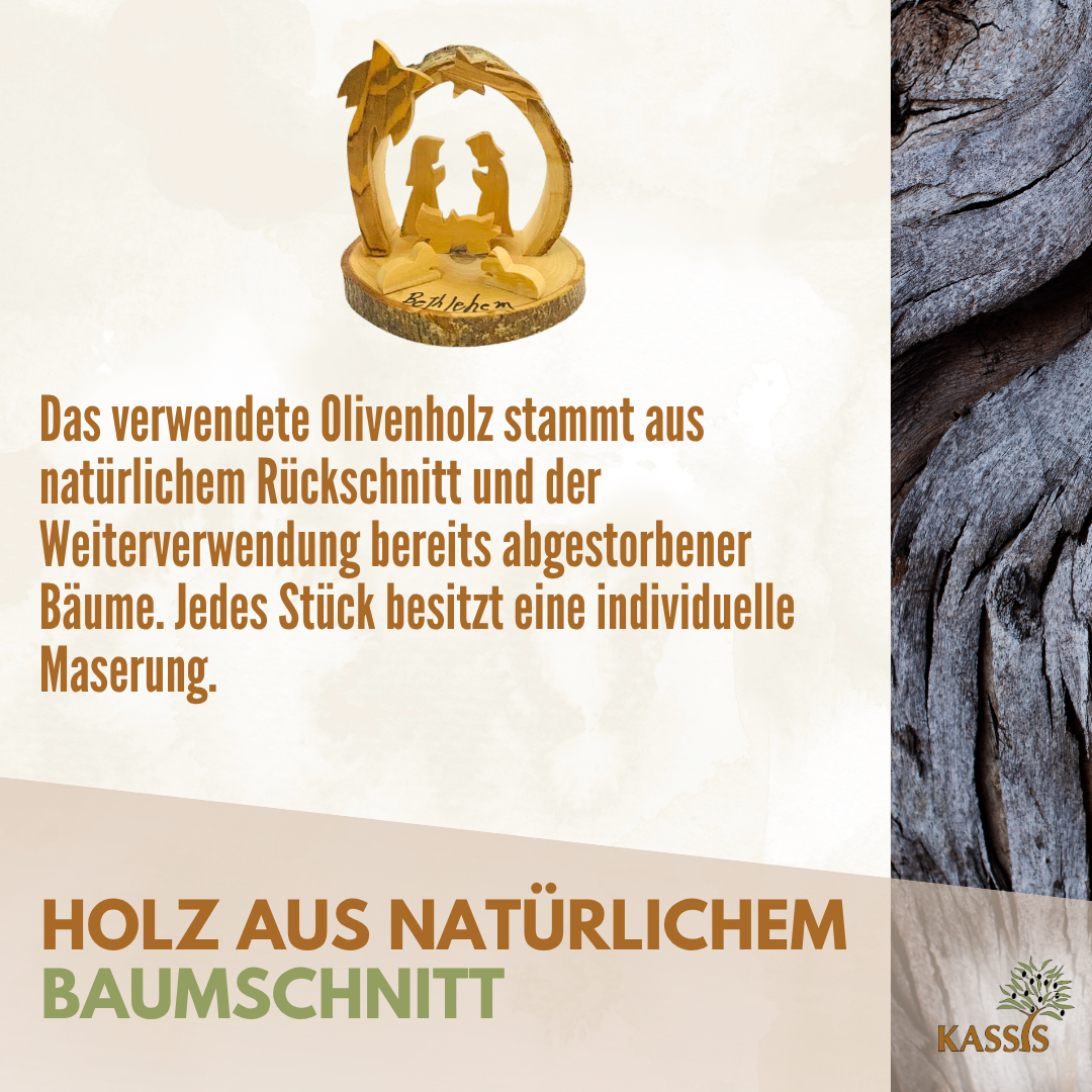 Runde Krippe aus Olivenholz mit Rinde, 7,5 cm | Weihnachtsdeko & Geschenk für Advent und Weihnachten