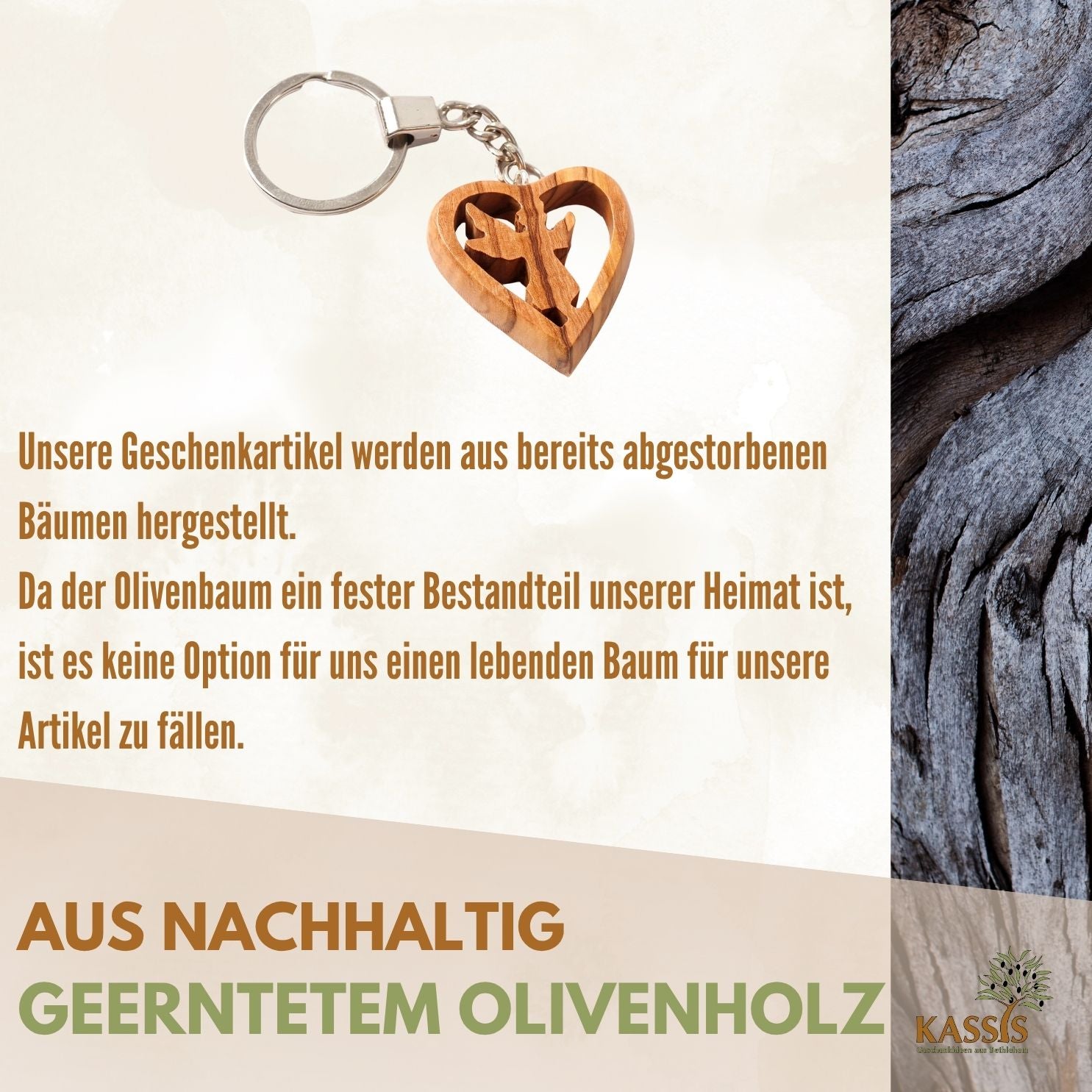 Schlüsselanhänger Schutzengel im Herz aus Olivenholz | Liebevoller Glücksbringer als Geschenk zur Taufe, Kommunion & Geburtstag