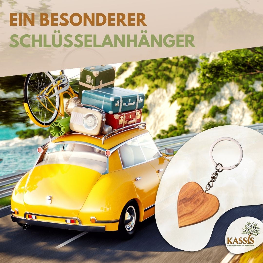 Personalisierter Schlüsselanhänger Herz aus Olivenholz mit Gravur | Geschenk Taufe, Kommunion, Liebe