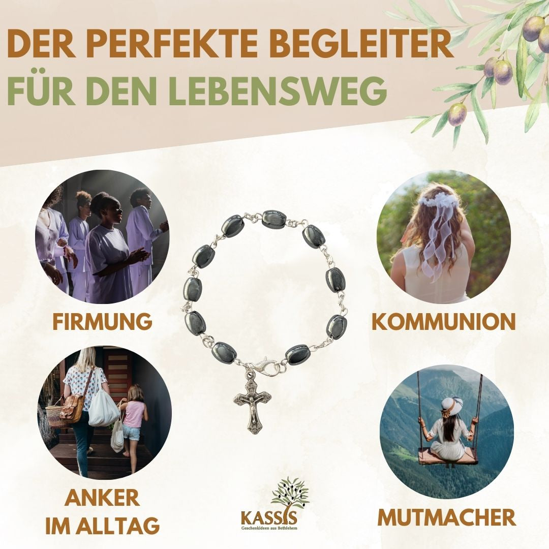 Hämatit Armband mit ovalen Perlen & Metallelementen | Perlenarmband für Damen & Herren