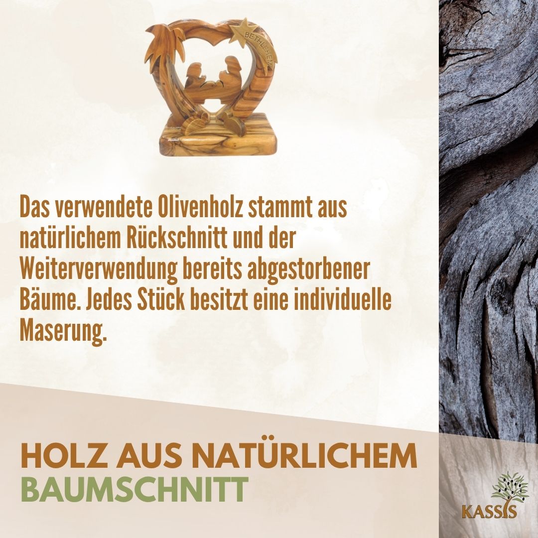 Herzförmige Krippe aus Olivenholz , 7 cm | Weihnachtsdeko & Geschenk für Advent und Weihnachten