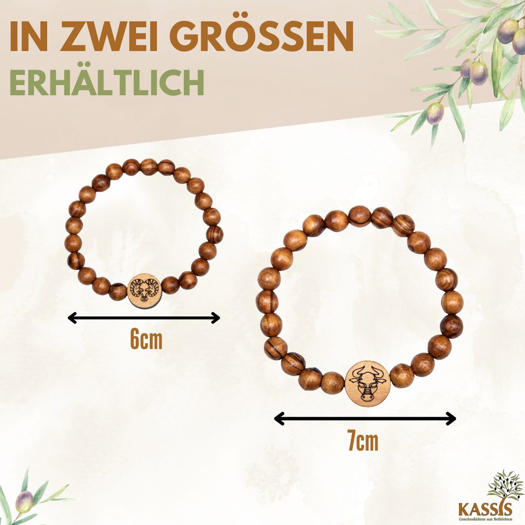 Olivenholz Armband mit Sternzeichen Anhänger | Personalisiertes Perlenarmband Damen & Herren, Geschenk Geburtstag