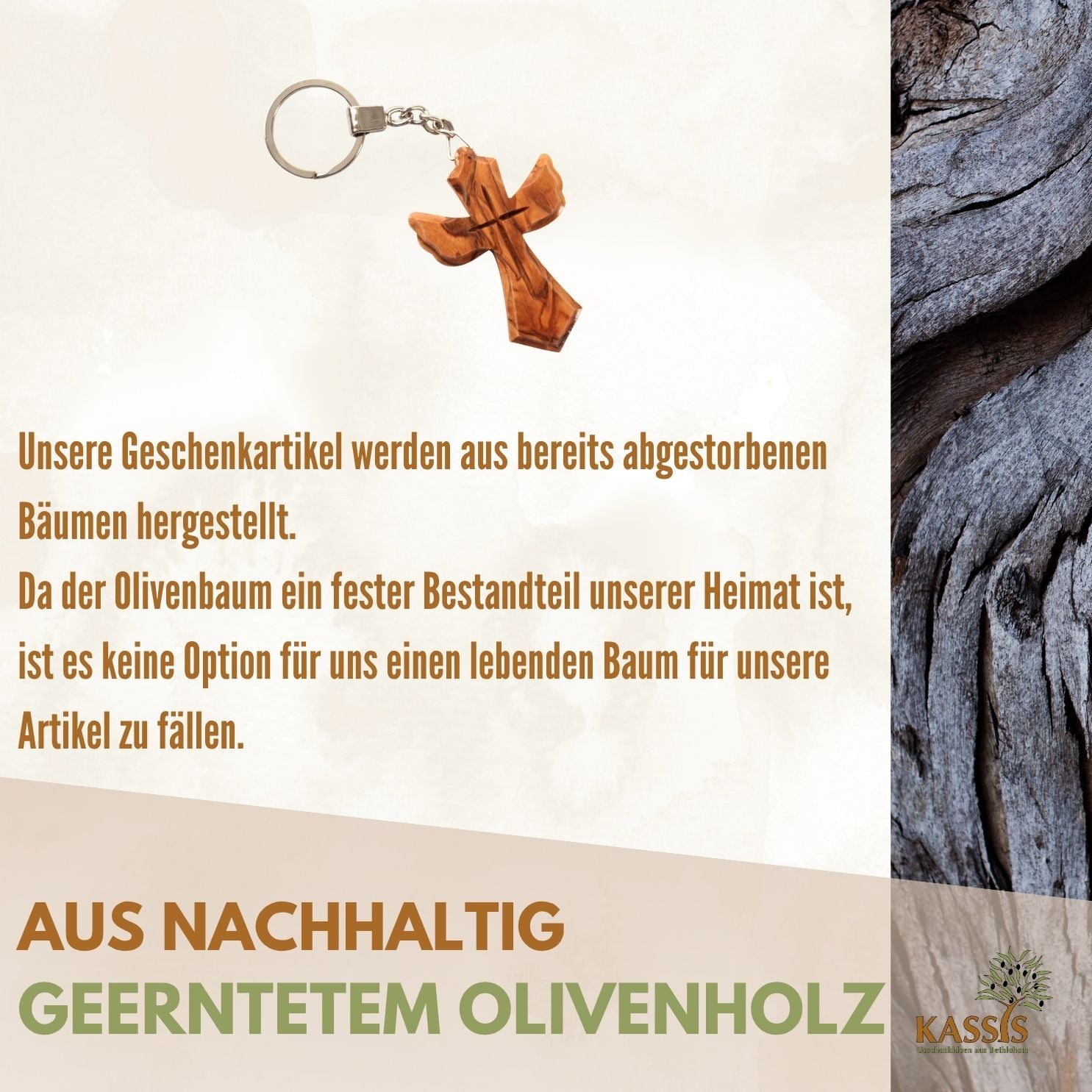 Personalisierter Schlüsselanhänger aus Olivenholz mit Gravur – Kreuz in Engel Form | Geschenk zur Taufe, Kommunion, Geburtstag