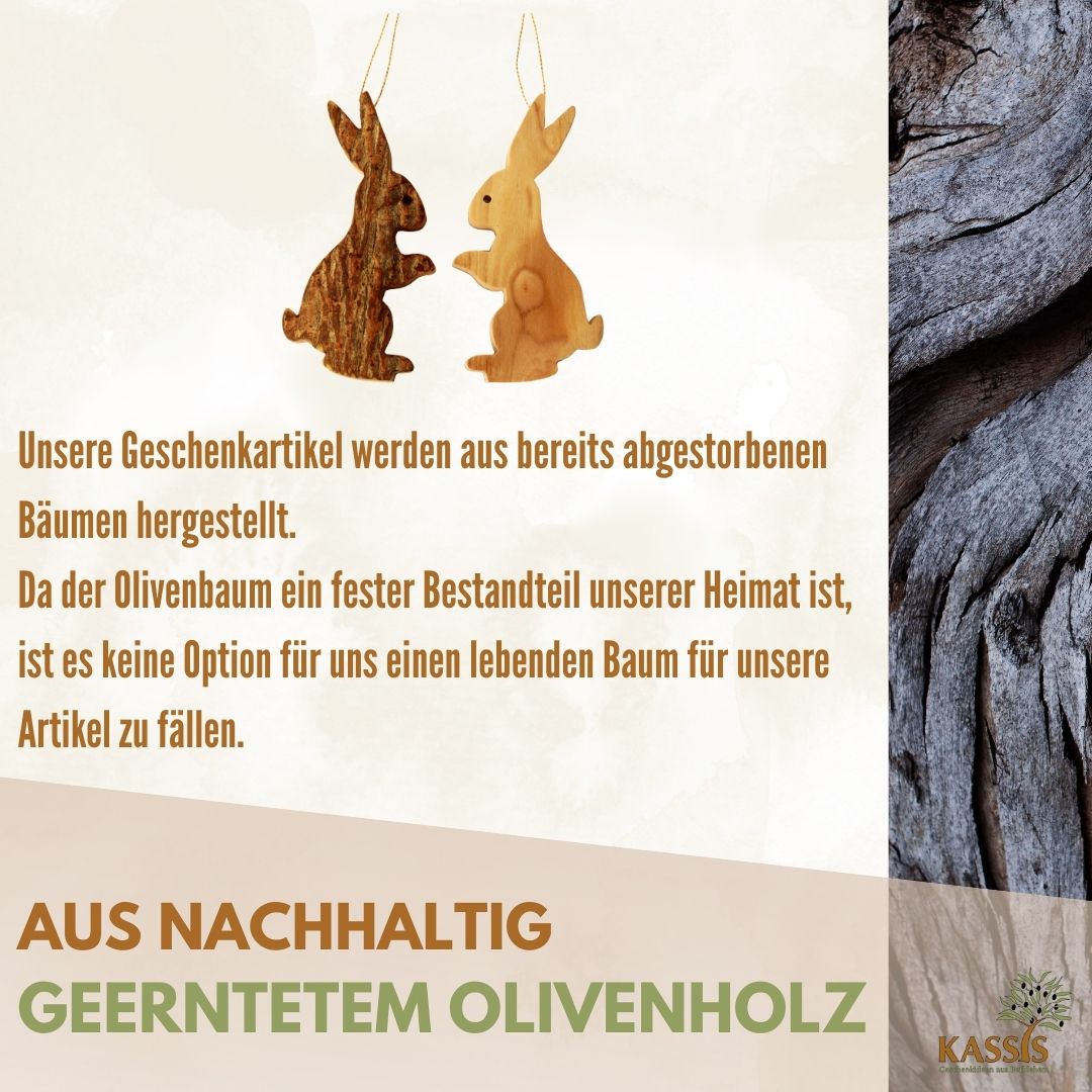 Osterhase Anhänger aus Olivenholz mit Rinde | Natürliche Osterdeko & Baumschmuck für Ostern