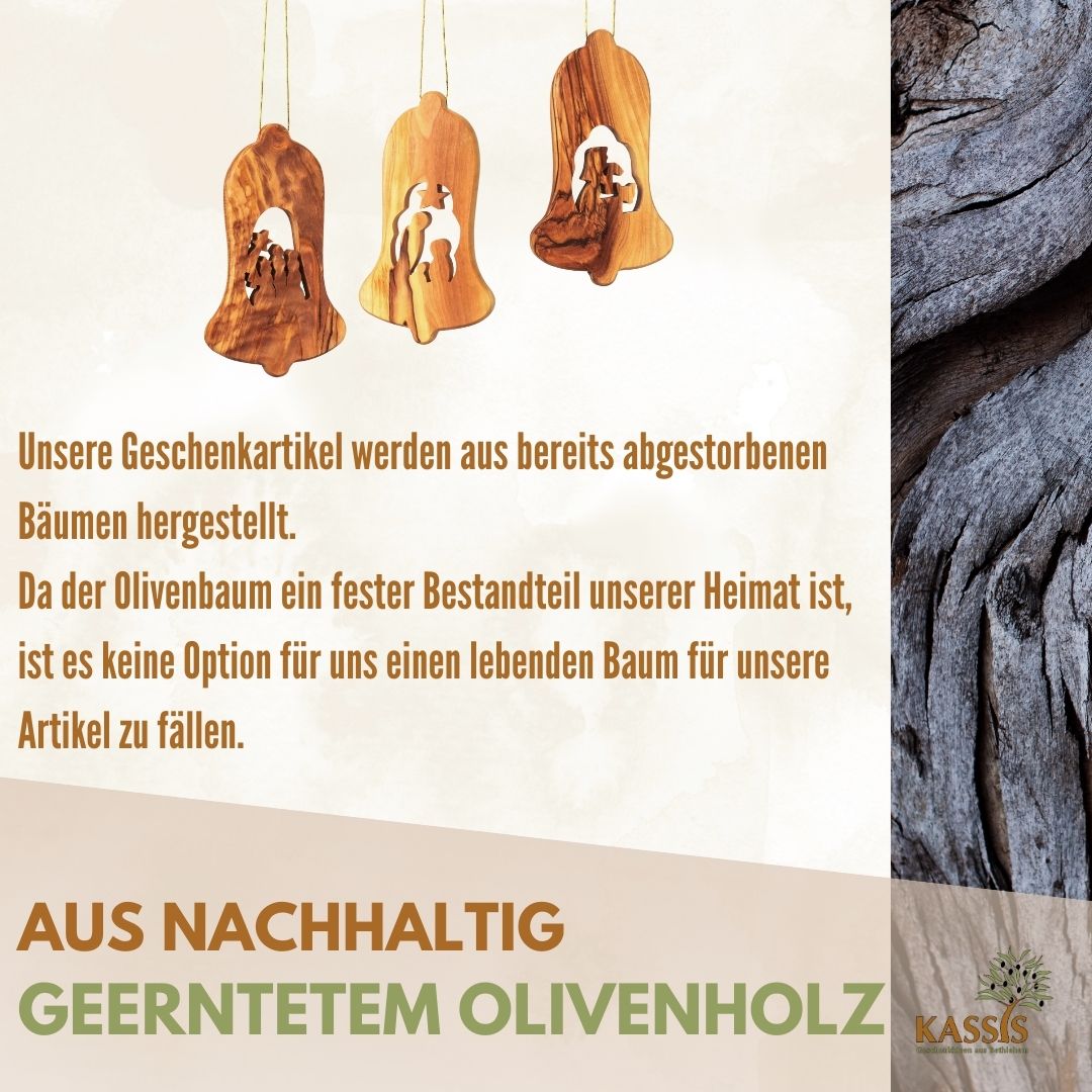 Olivenholz Krippen-Anhänger im 3er Set (ohne Rinde) | Baumschmuck & Weihnachtsdeko für Advent und Weihnachten