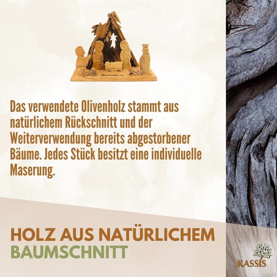 Krippe mit Zelt aus Olivenholz , 10 cm | Weihnachtsdeko & Geschenk für Advent und Weihnachten