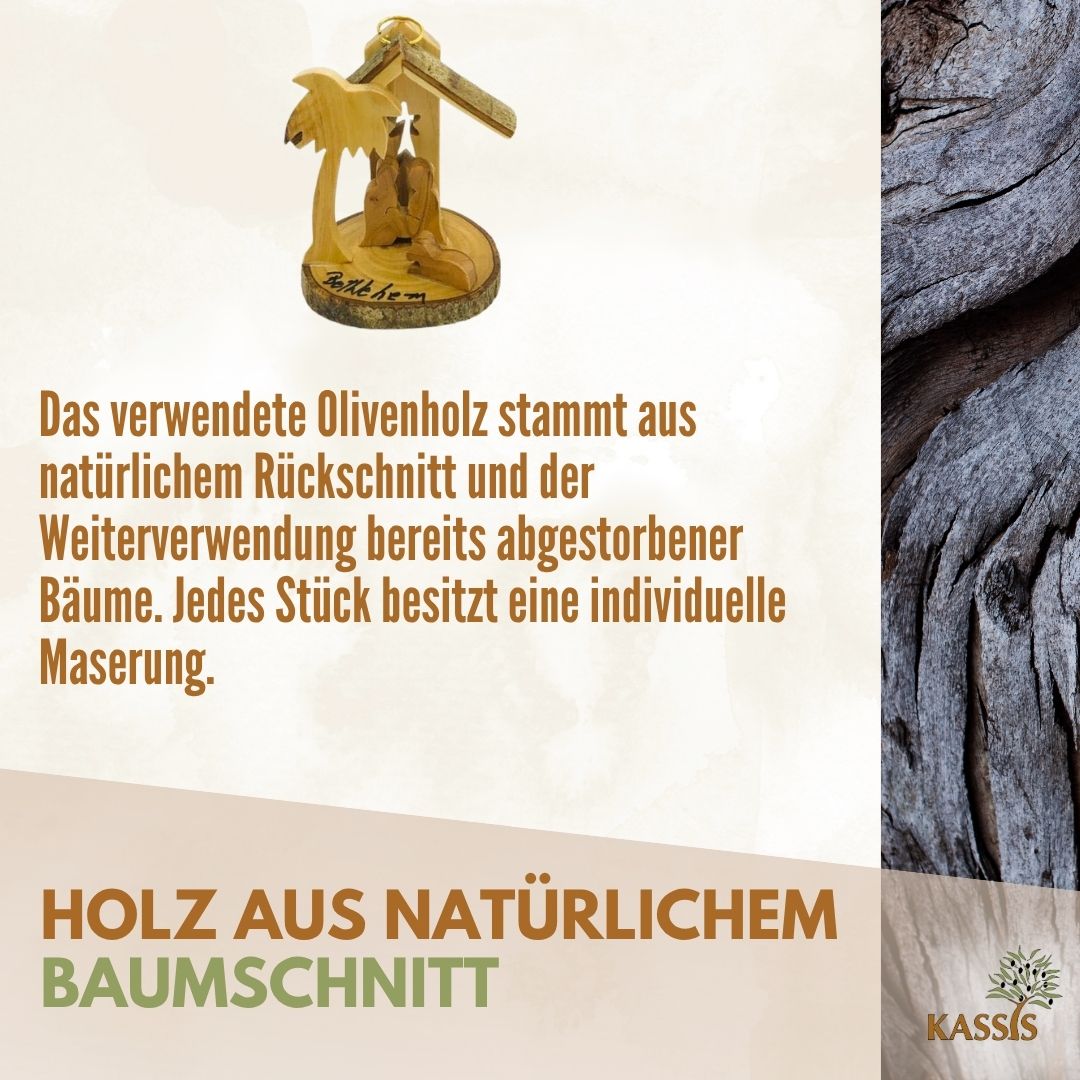 Krippe zum Aufhängen aus Olivenholz mit Rinde, 7 cm | Weihnachtsdeko & Geschenk für Advent und Weihnachten