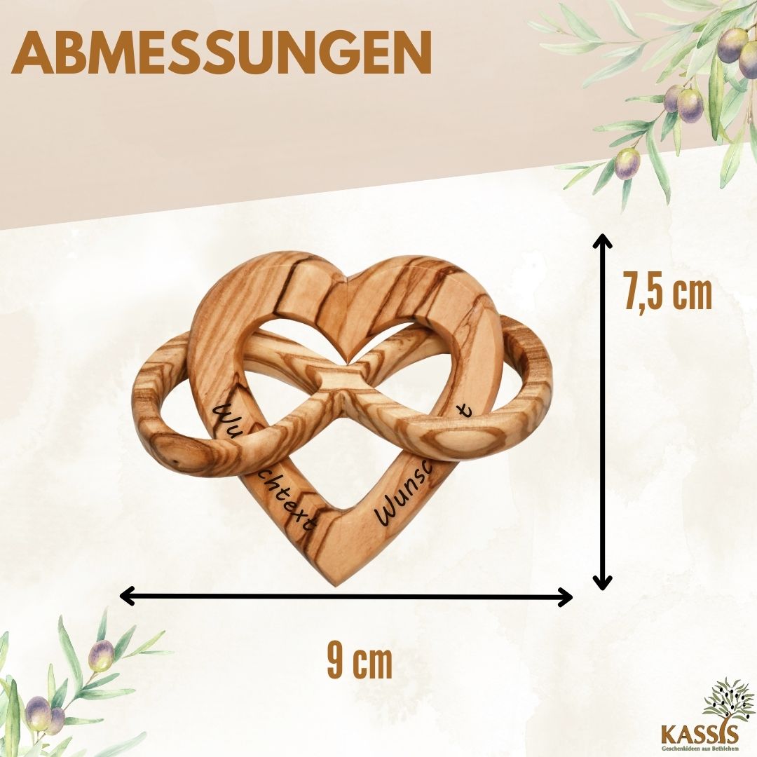 Personalisiertes Herz aus Olivenholz mit Unendlichkeitssymbol 7,5 cm | Geschenk zur Hochzeit, Valentinstag, Jubiläum