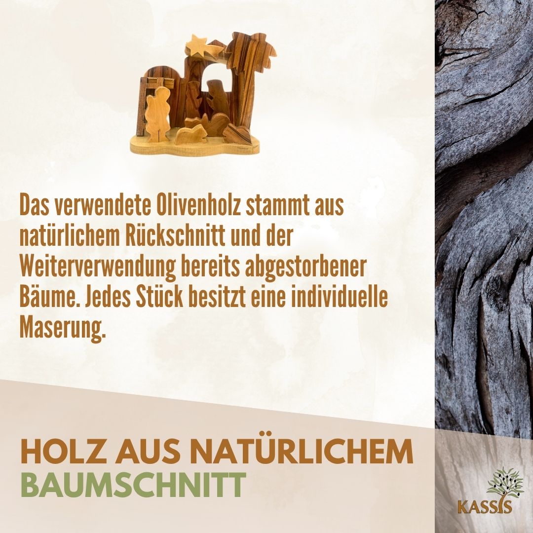 Krippe aus Olivenholz , 8 cm | Weihnachtsdeko & Geschenk für Advent und Weihnachten