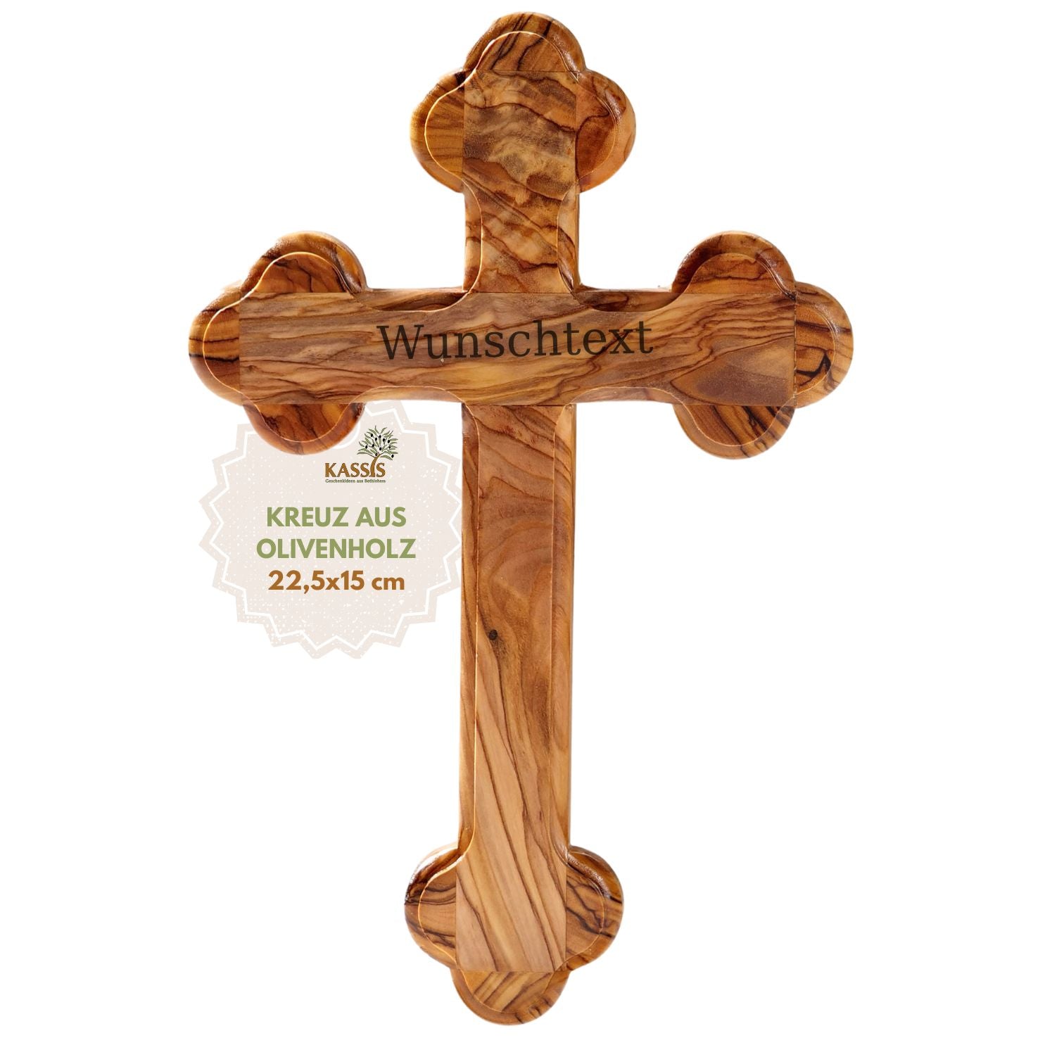 Personalisiertes Kreuz mit runden Kanten aus Olivenholz mit Gravur | Taufkreuz Geschenk Taufe, Kommunion, Firmung