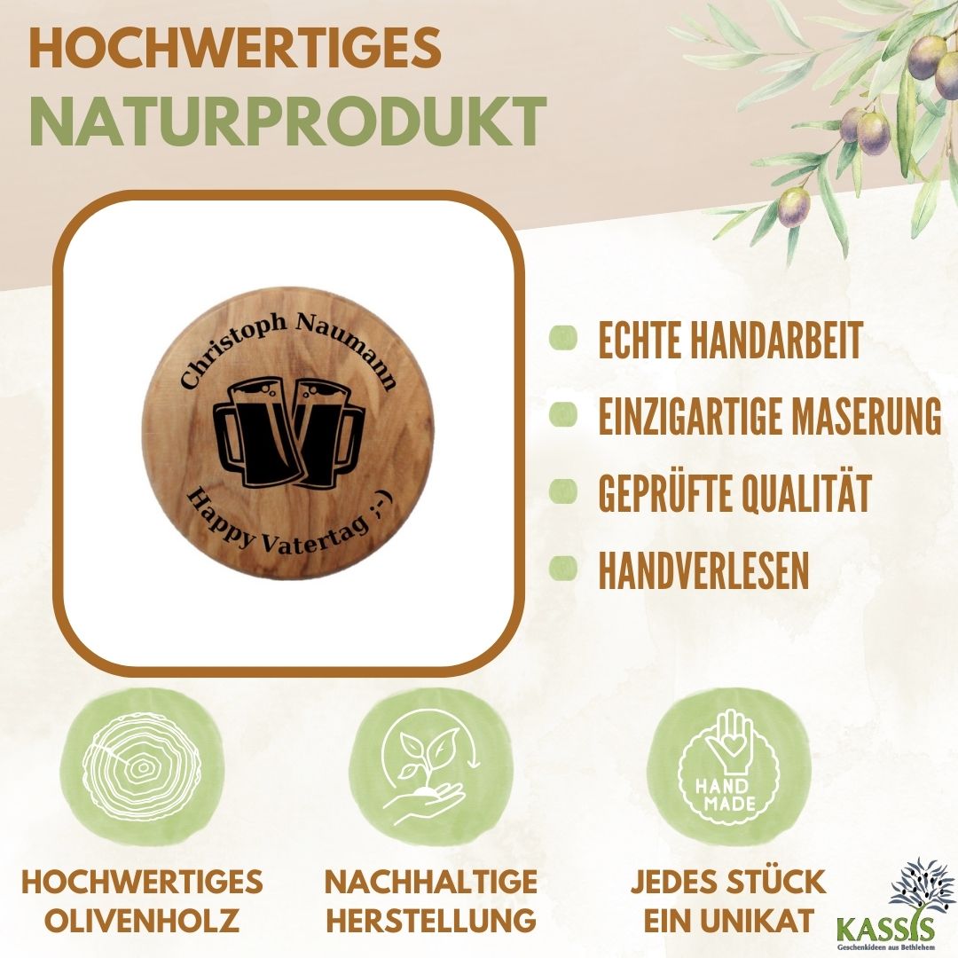 Personalisierter Flaschenöffner aus Olivenholz mit Gravur & Magnet | Geschenk für Männer, Vatertag, Geburtstag