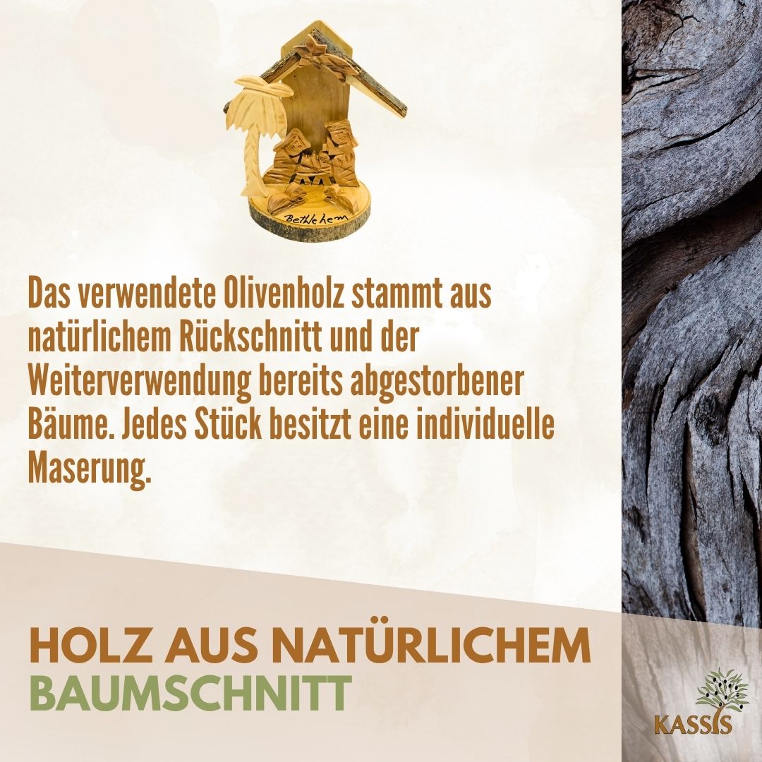 Krippe aus Olivenholz mit Rinde, 10 cm | Weihnachtsdeko & Geschenk für Advent und Weihnachten