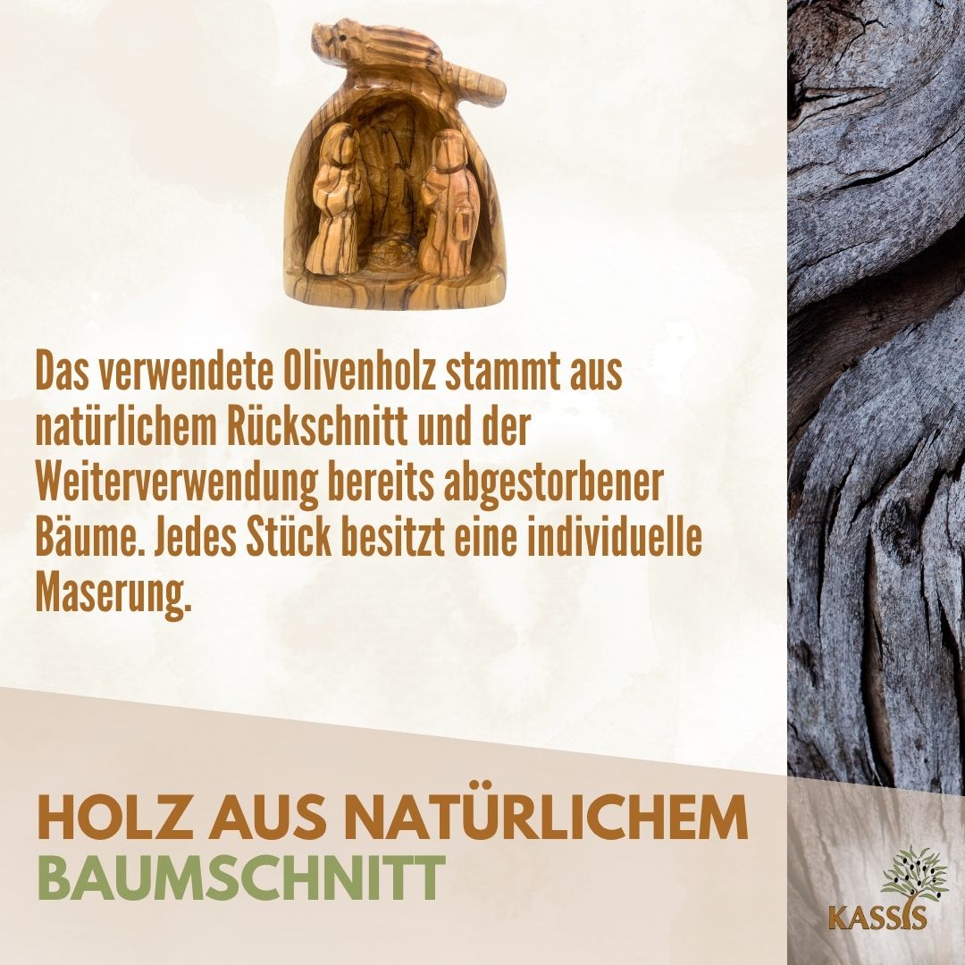 Handgeschnitzte Weihnachtskrippe aus Olivenholz , 10 cm | Weihnachtsdeko & Geschenk für Advent und Weihnachten