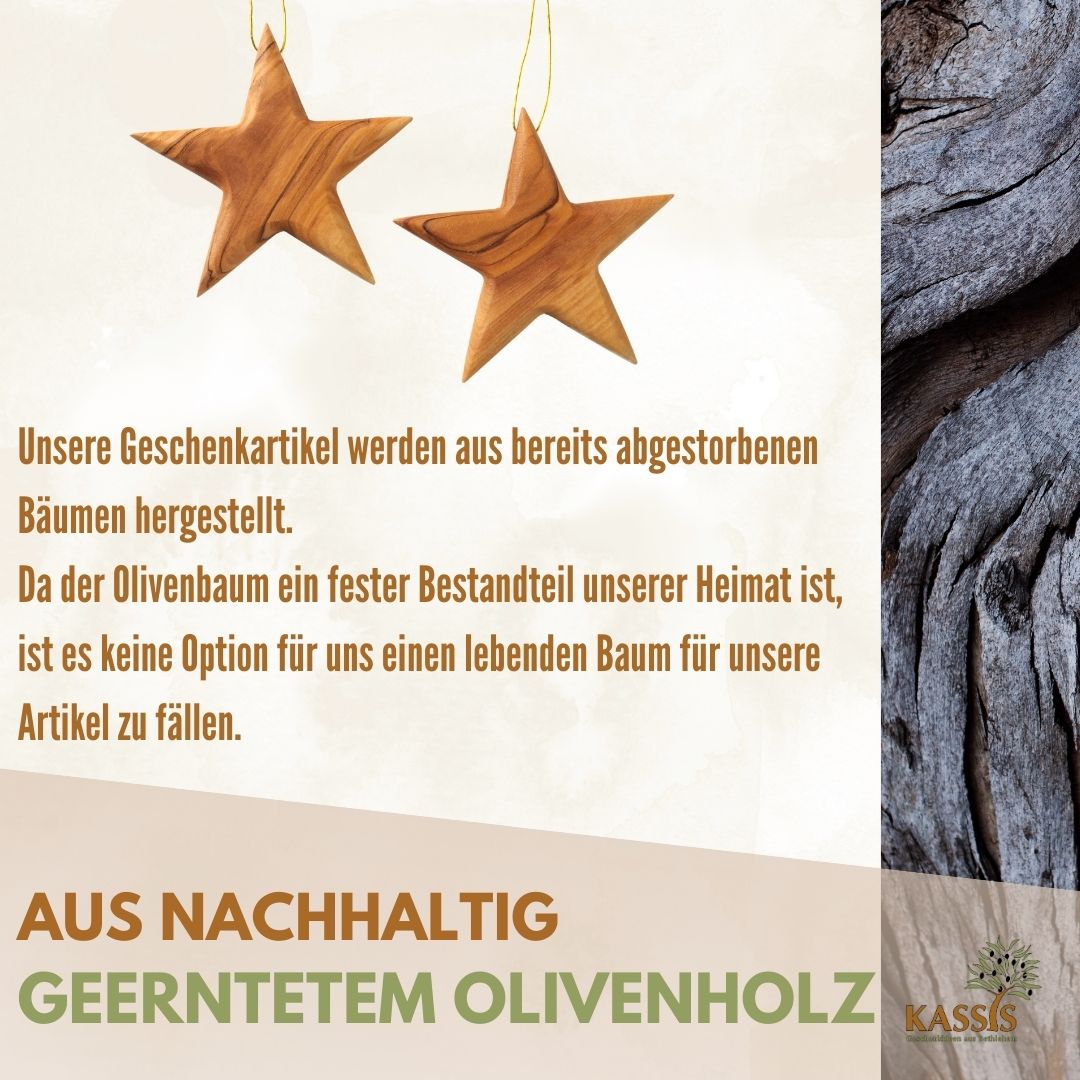 Personalisierter Stern Anhänger aus Olivenholz mit Gravur 8 cm | Baumschmuck & Weihnachtsdeko