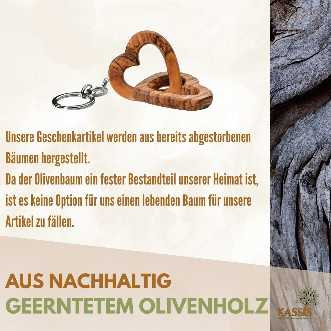 Personalisierter Schlüsselanhänger verbundene Herzen aus Olivenholz mit Gravur | Geschenk zur Hochzeit, Valentinstag, Jahrestag