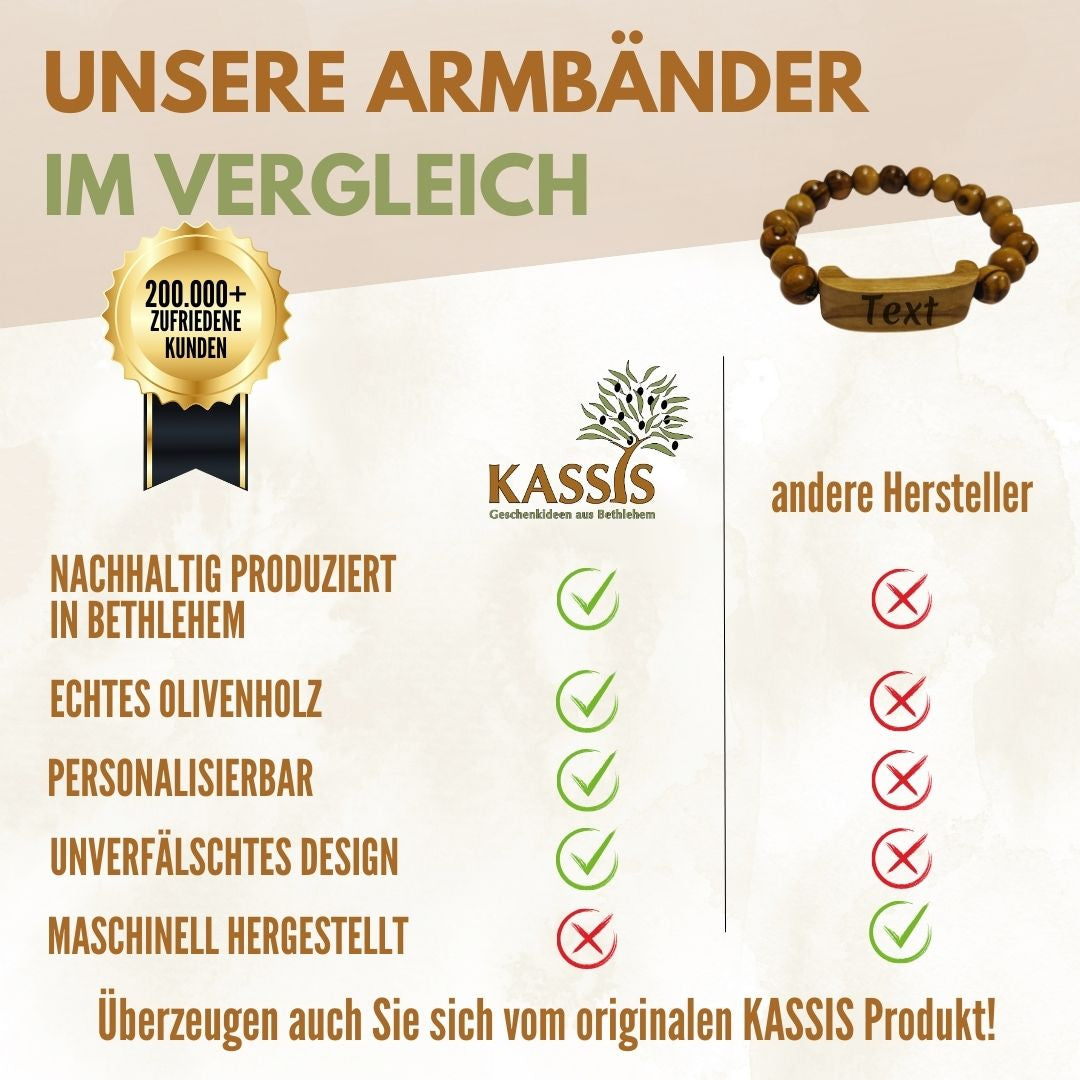 Personalisiertes Armband aus Olivenholz mit Gravur | Geschenk Geburtstag, Valentinstag, Jahrestag