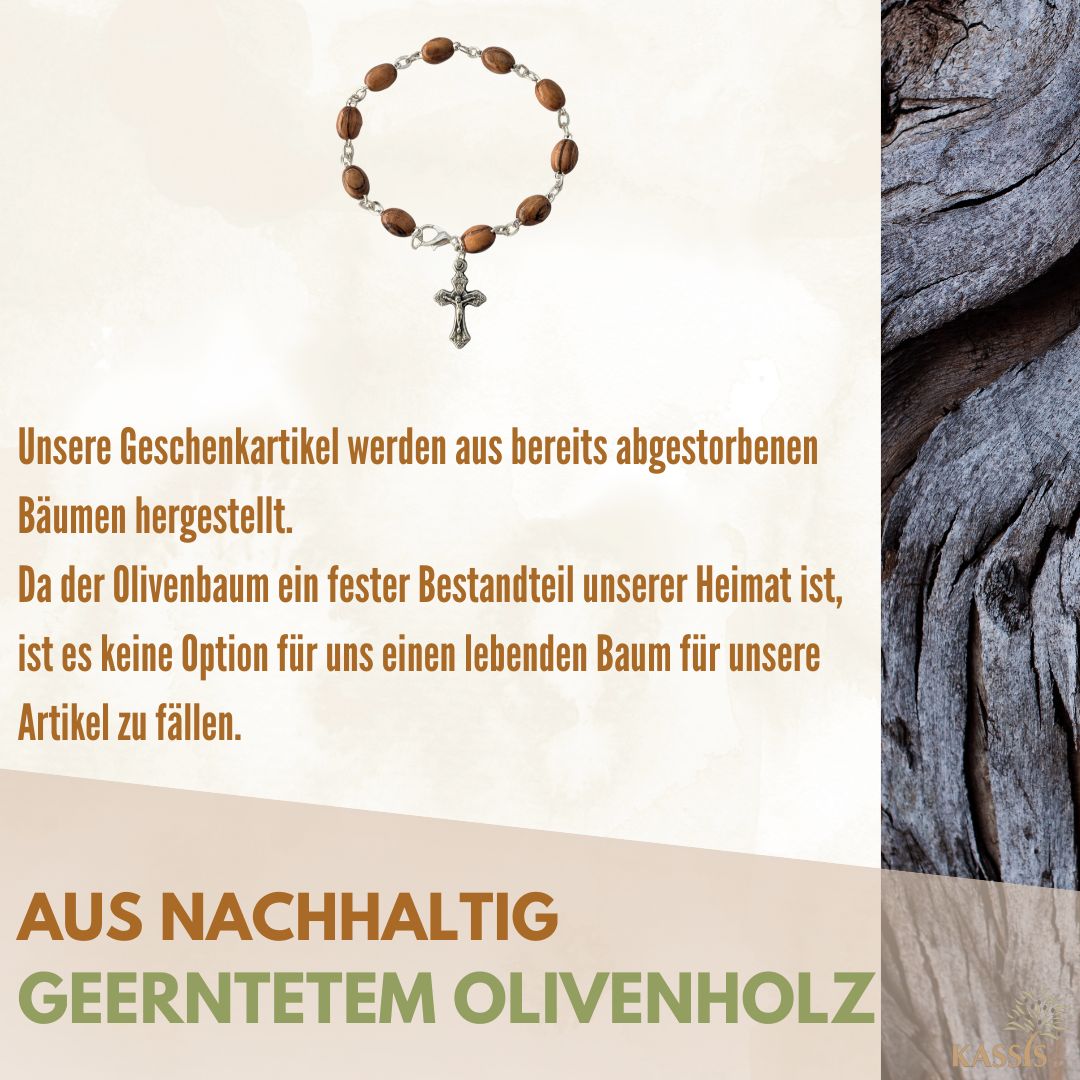 Olivenholz Armband mit ovalen Perlen | Perlenarmband Damen & Herren, Geschenk Taufe, Kommunion