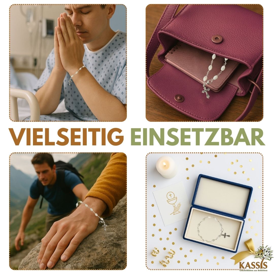 Armband mit Perlmutt Perlen & Kreuz | Perlenarmband Unisex, Geschenk Taufe, Kommunion