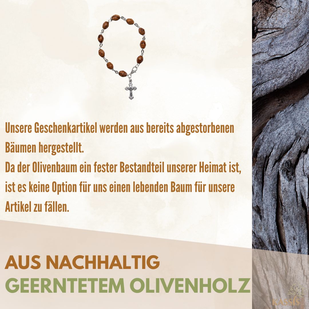 Olivenholz Armband mit Kreuz & verzierten Perlen | Perlenarmband Damen & Herren, Geschenk Taufe, Kommunion