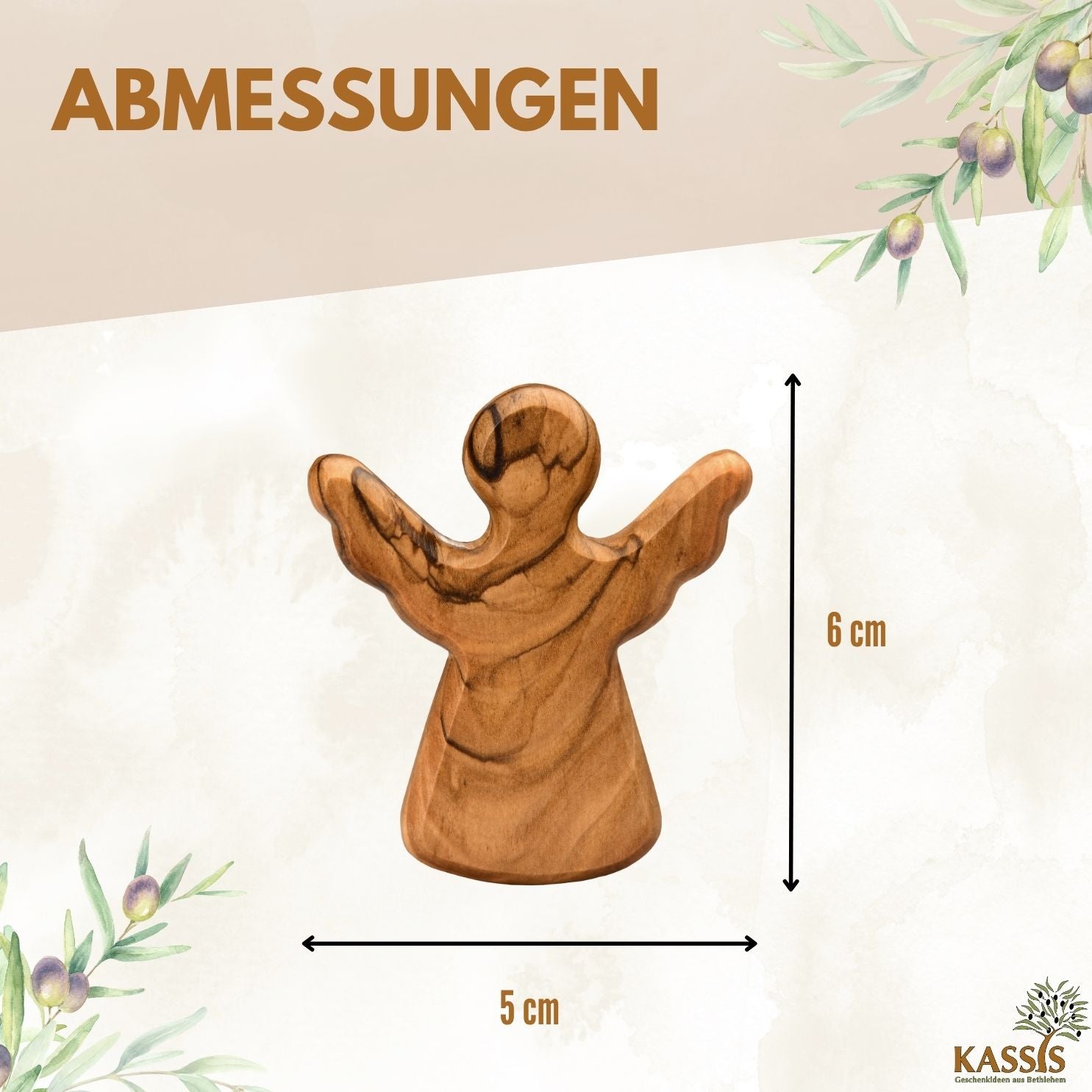 Schutzengel Handschmeichler aus Olivenholz | Kleiner Glücksbringer als Geschenk zur Taufe, Geburt & Kommunion