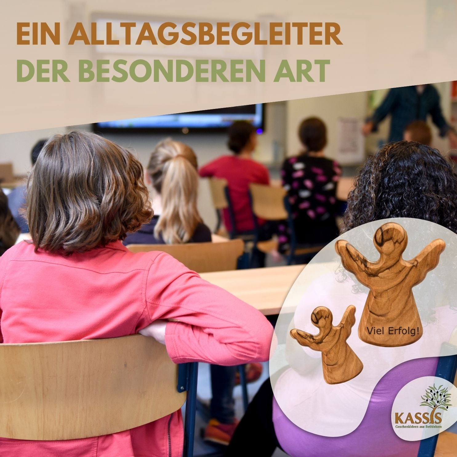 Schutzengel Handschmeichler aus Olivenholz | Kleiner Glücksbringer als Geschenk zur Taufe, Geburt & Kommunion
