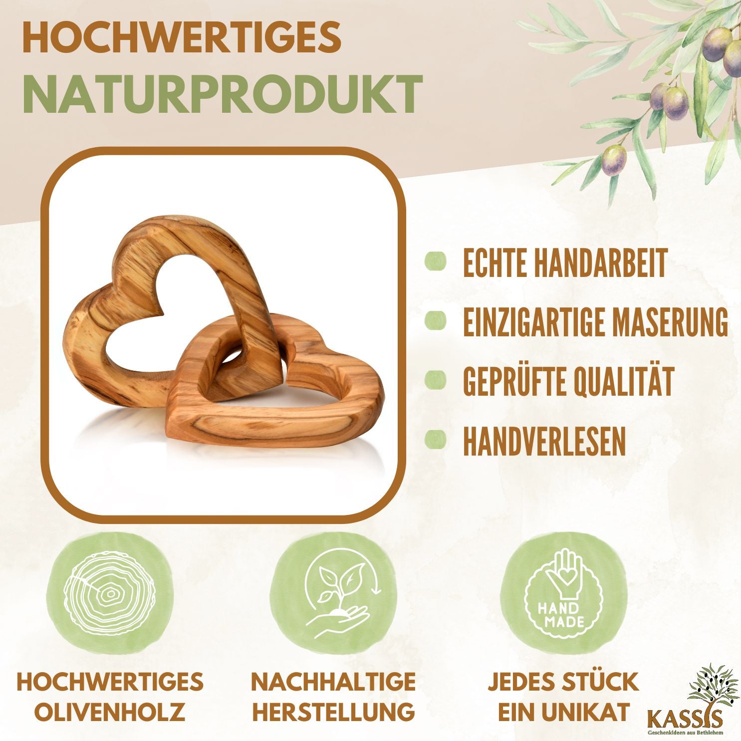 Olivenholz verbundene Herzen | Geschenk Hochzeit, Verlobung, Valentinstag, Jahrestag, Liebe