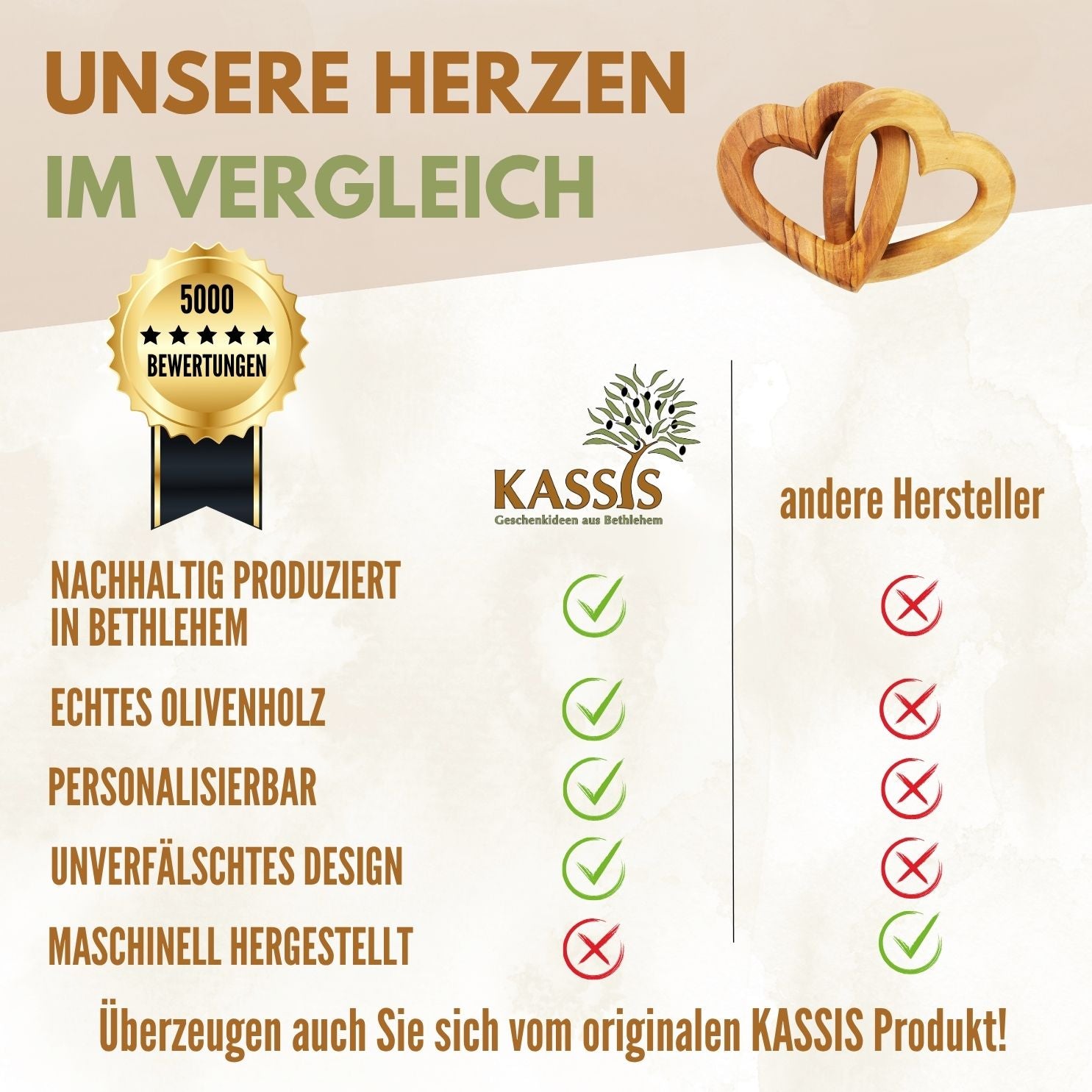 Olivenholz verbundene Herzen | Geschenk Hochzeit, Verlobung, Valentinstag, Jahrestag, Liebe