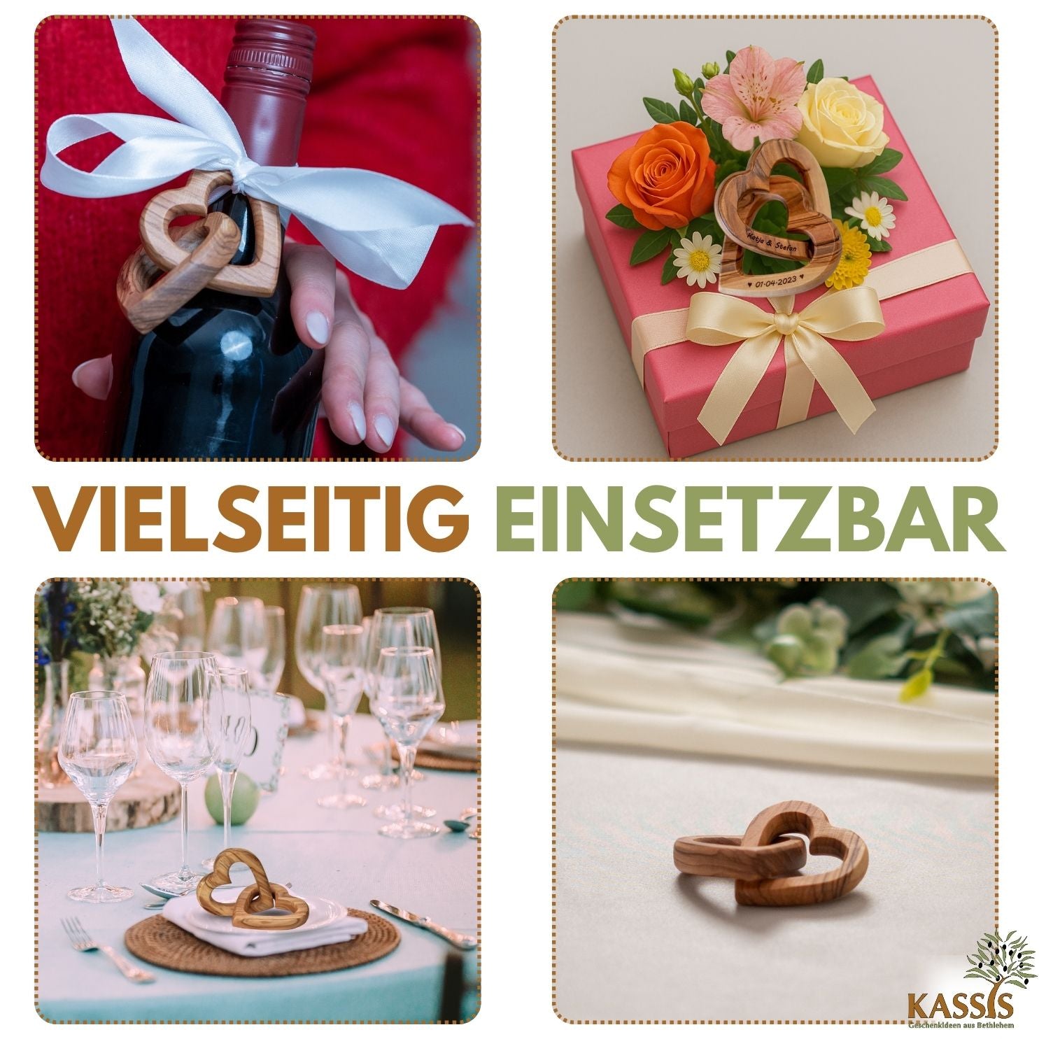 Olivenholz verbundene Herzen | Geschenk Hochzeit, Verlobung, Valentinstag, Jahrestag, Liebe