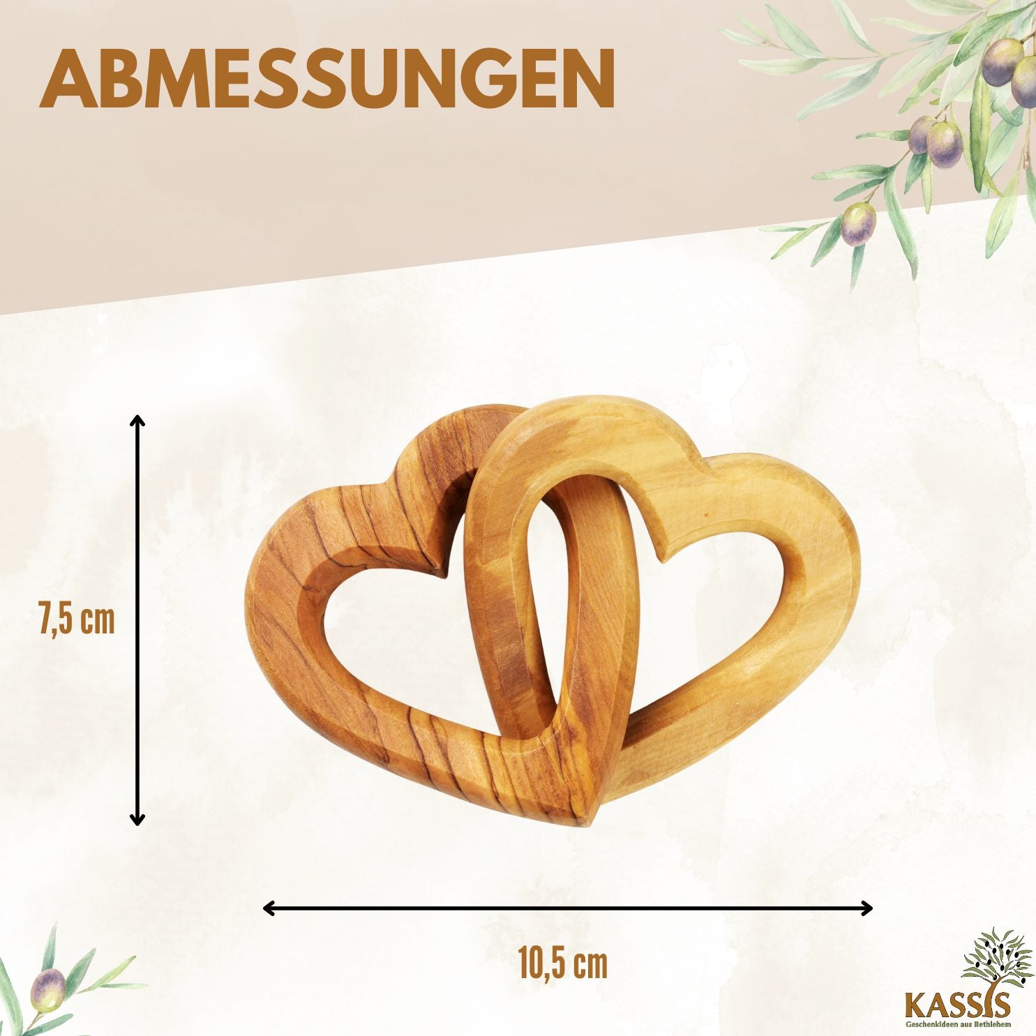 Personalisierte verbundene Herzen aus Olivenholz 7,5 cm mit Gravur | Geschenk zur Hochzeit, Valentinstag, Jubiläum