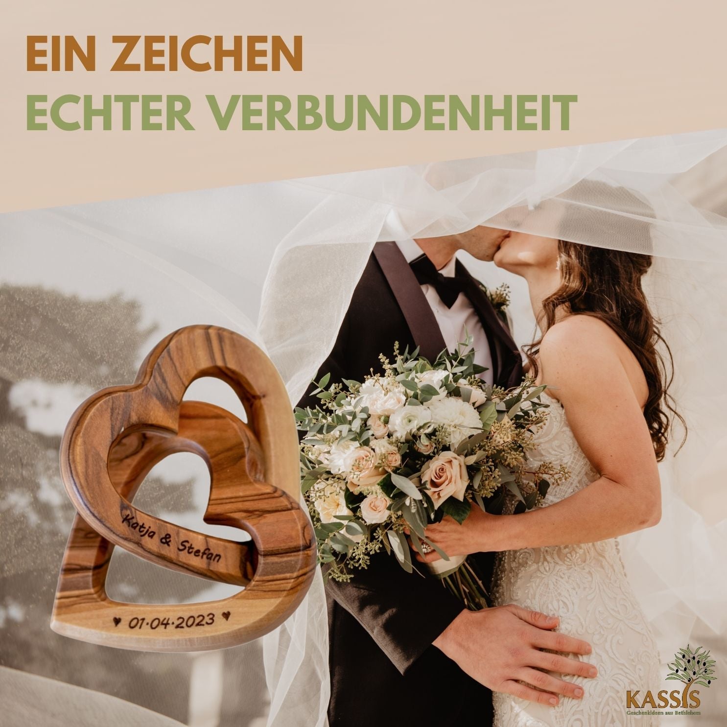 Personalisierte verbundene Herzen aus Olivenholz 10 cm mit Gravur | Geschenk zur Hochzeit, Valentinstag, Jubiläum