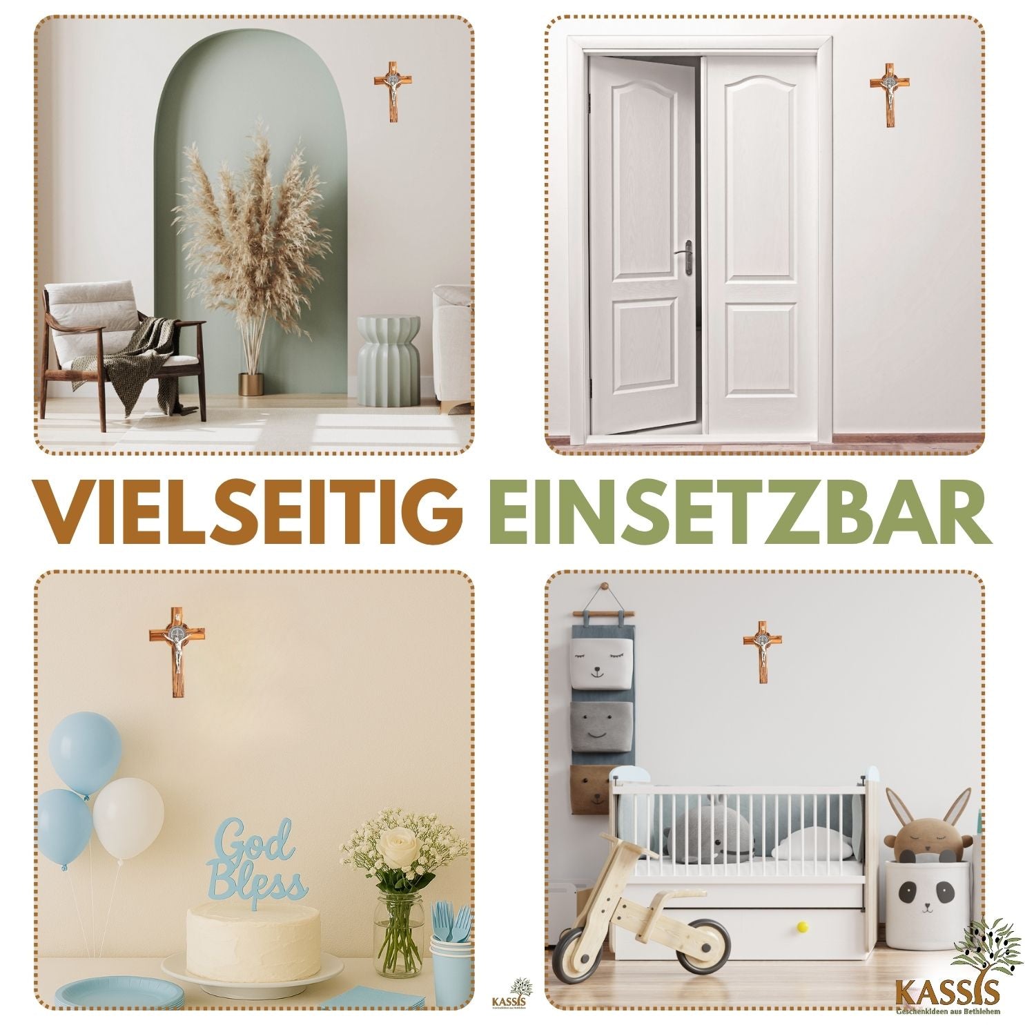 St. Benedikt Kreuz aus Olivenholz | Schutzkreuz als Wandkreuz & Geschenk zur Taufe, Kommunion oder Firmung