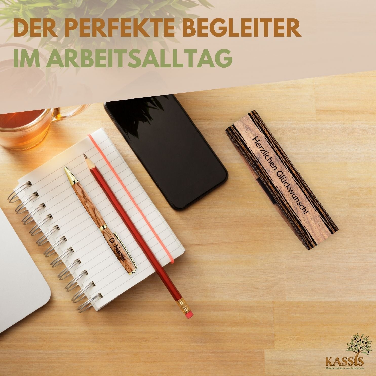 Personalisierter Kugelschreiber aus Olivenholz mit Gravur & Holzschachtel | Geschenk für Männer & Frauen, Geburtstag, Abschluss