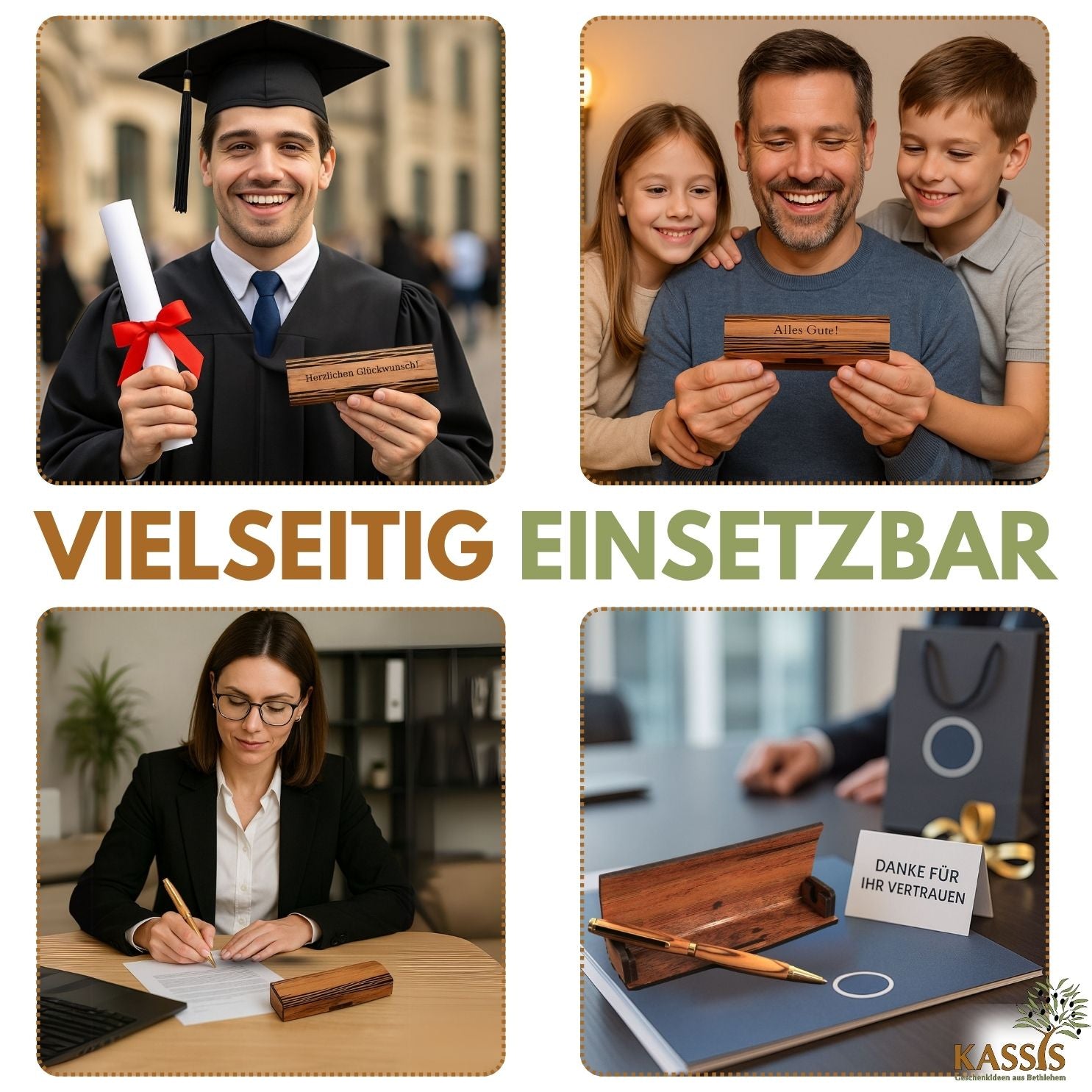 Personalisierter Kugelschreiber aus Olivenholz mit Gravur & Holzschachtel | Geschenk für Männer & Frauen, Geburtstag, Abschluss