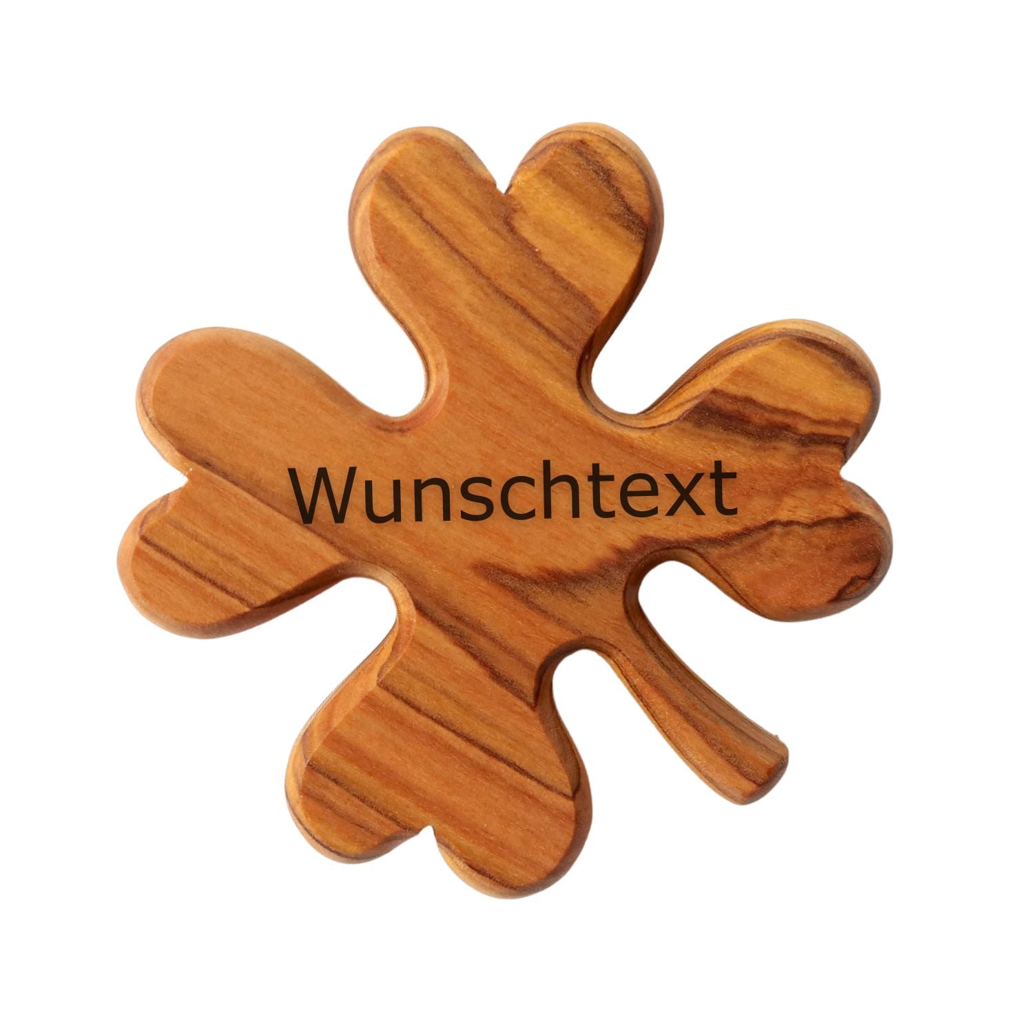 Personalisiertes Kleeblatt aus Olivenholz mit Gravur | Glücksbringer Handschmeichler Geschenk für Geburtstag, Prüfung, Neuanfang