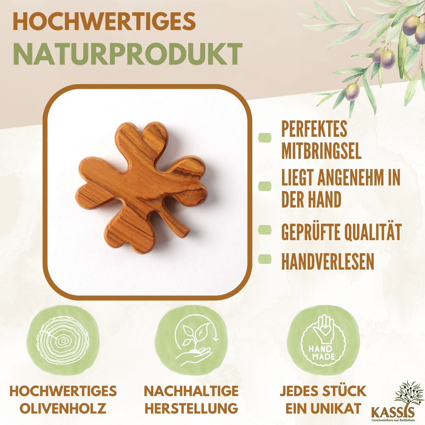 Personalisiertes Kleeblatt aus Olivenholz mit Gravur | Glücksbringer Handschmeichler Geschenk für Geburtstag, Prüfung, Neuanfang