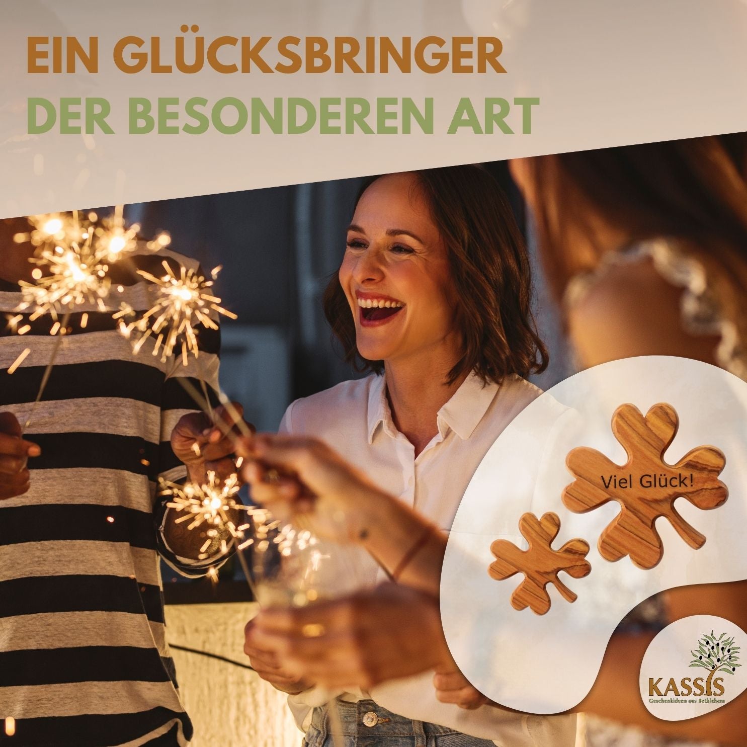 Personalisiertes Kleeblatt aus Olivenholz mit Gravur | Glücksbringer Handschmeichler Geschenk für Geburtstag, Prüfung, Neuanfang