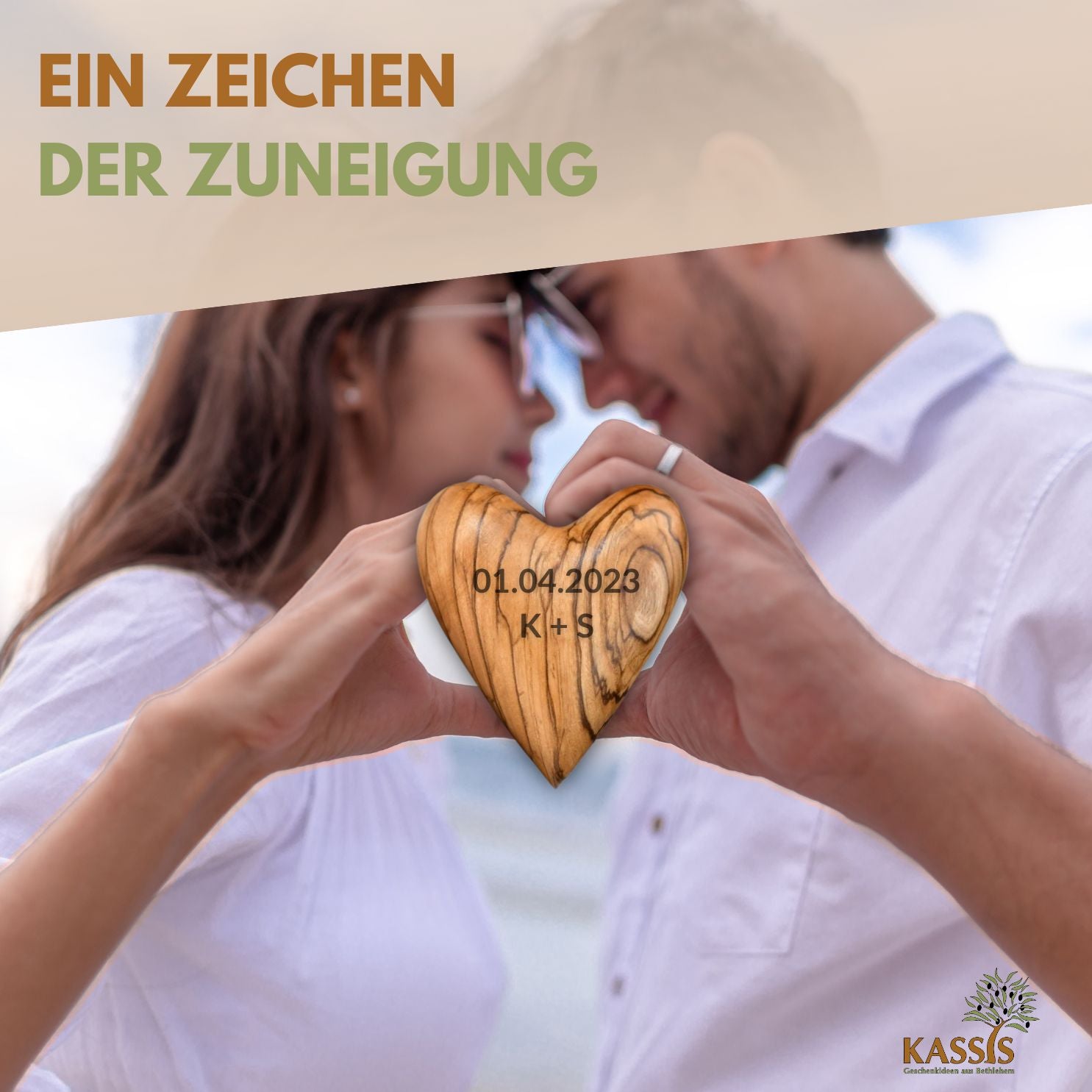 Olivenholz Herz Handschmeichler | Glücksbringer Geschenk Hochzeit, Valentinstag, Geburtstag