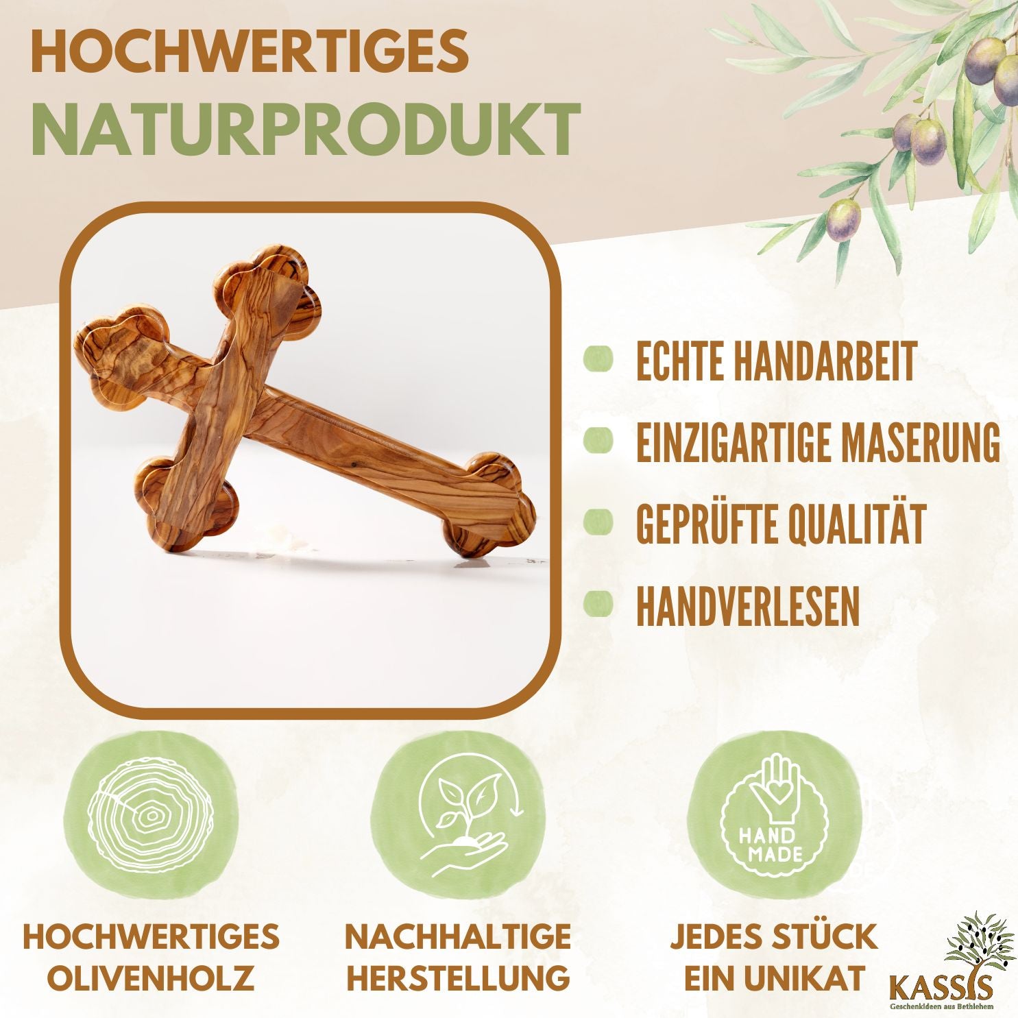 Personalisiertes Kreuz mit runden Kanten aus Olivenholz mit Gravur | Taufkreuz Geschenk Taufe, Kommunion, Firmung