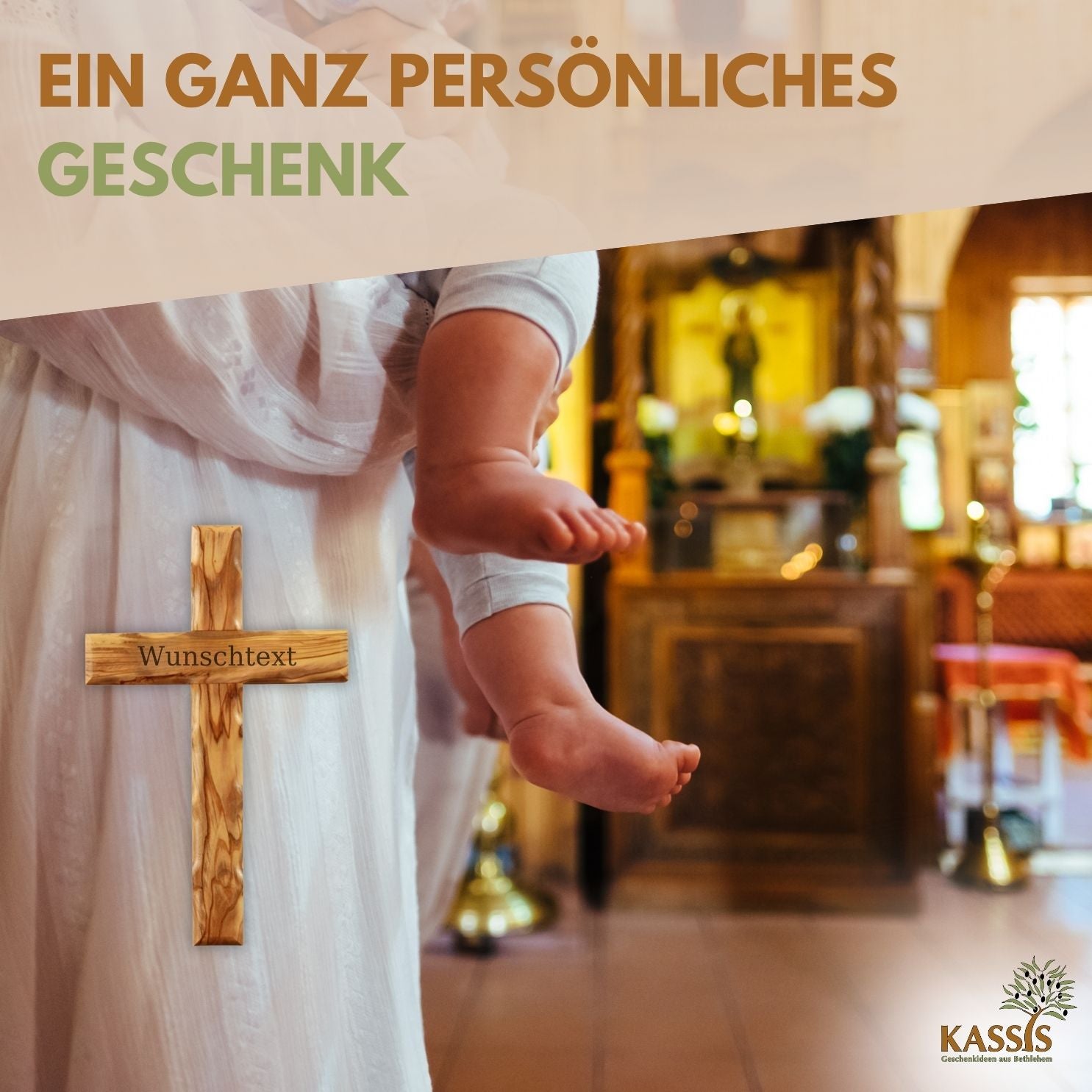 Personalisiertes Schlichtes Kreuz aus Olivenholz | Wandkreuz Geschenk Taufe, Kommunion, Firmung